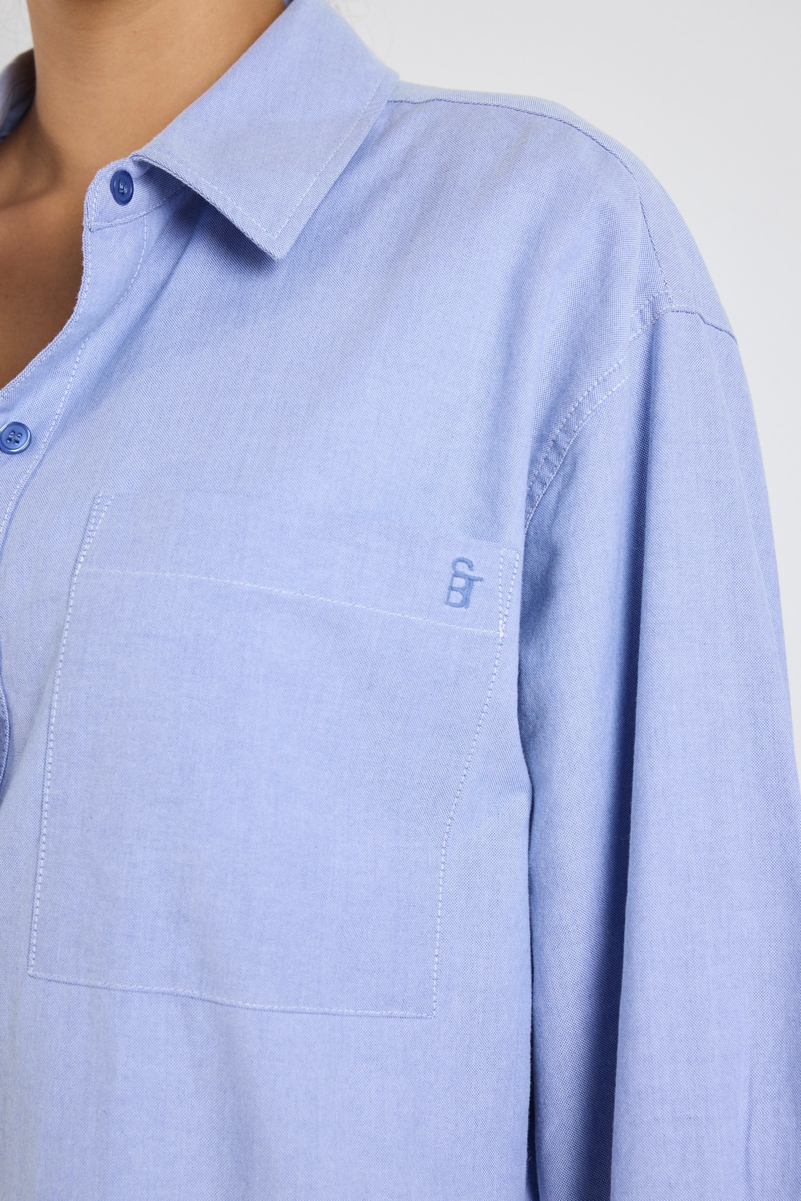 Signature Blue Oxford Oversized Shirt for Women - Classic Button Down Long Sleeve Blouse - Perfect for Office, Casual Wear & Layering