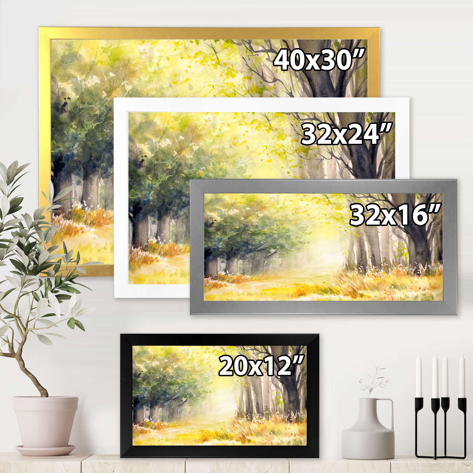 DesignQ Bright Sunshine Through The Forest Trees IV Traditional Framed Wall Art - Nature Landscape Painting for Living Room, Bedroom & Office Decor