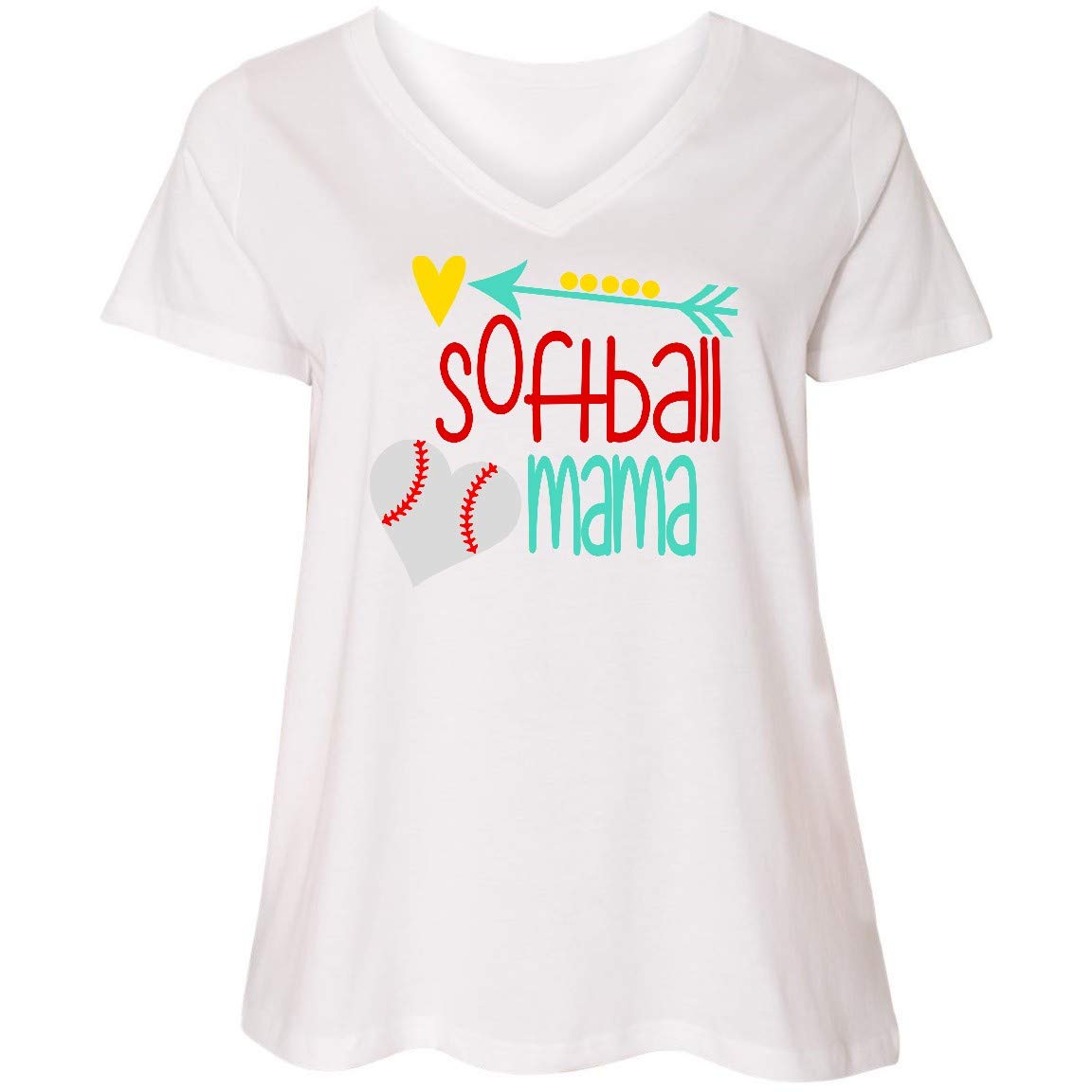 **Inktastic Softball Mama with Heart and Arrow Women's Plus Size V-Neck T-Shirt - Comfortable & Stylish for Casual Wear, Sports Events & Mother's Day Gifts**