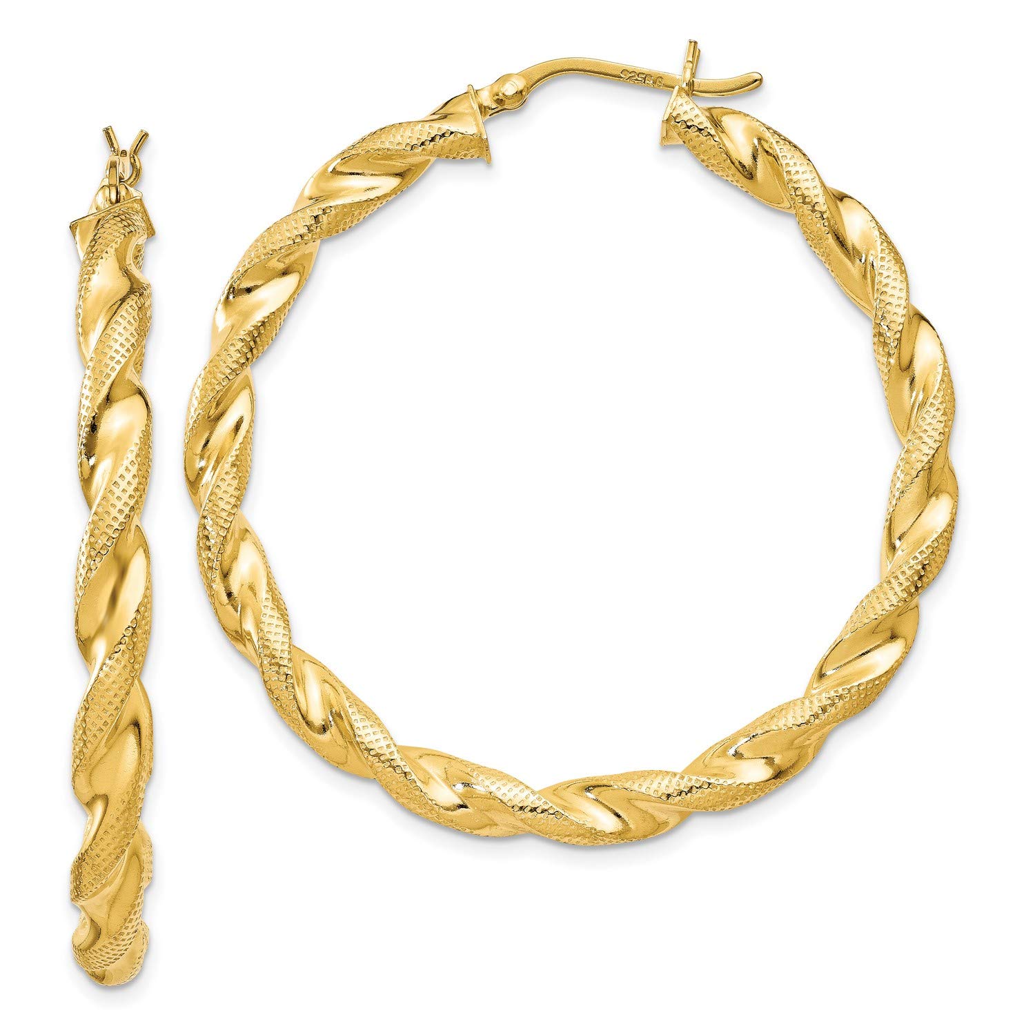 4.5mm Sterling Silver Gold Plated Twisted Spiral Tube Hoop Earrings 39x5mm - Perfect for Parties, Weddings & Everyday Wear