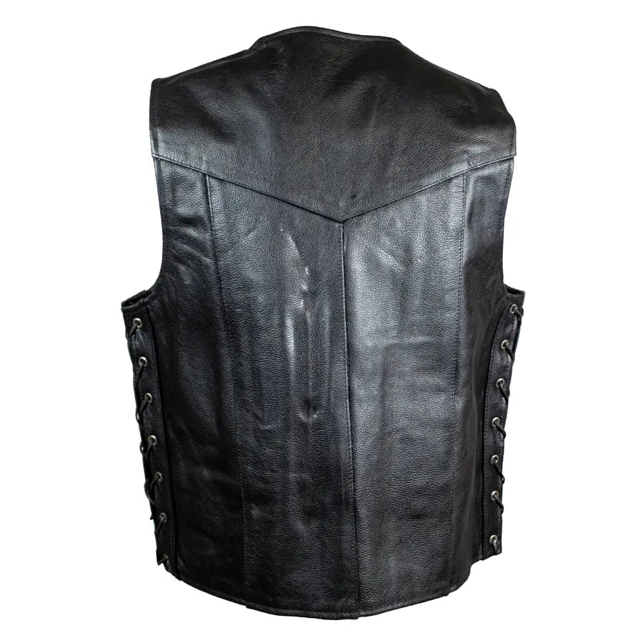 Open Road Men's Lace Side Leather Vest - Stylish Biker Vest for Motorcycle Riding, Western Fashion & Casual Outfits