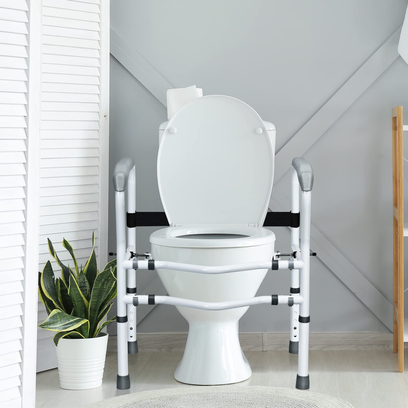 Adjustable Toilet Safety Rail - 300lbs Capacity Rotatable Bathroom Armrest with Clip, Height & Width Assist Frame for Elderly & Disabled - Ideal for Commode Handrails & Grab Bars - Perfect for Bathroom Safety & Mobility Support