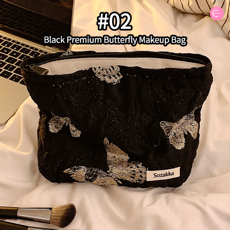Blue Vip Hyovo Embossed Gold Silk Butterfly Makeup Bag - Elegant Cosmetic Pouch for Travel, Bridal Shower & Gift Giving