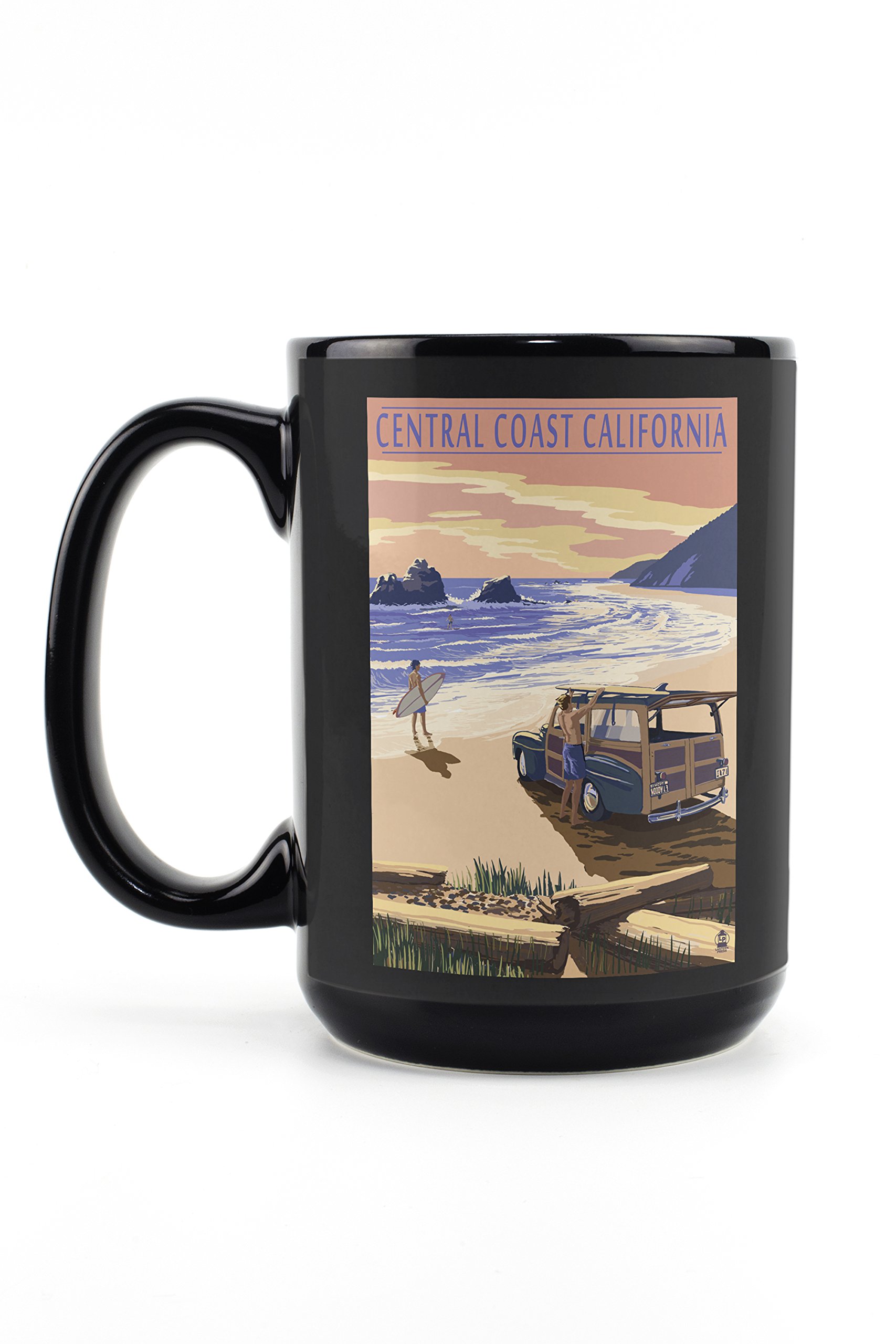 Woody on Central California Beach Coast Scene - 15oz Black Ceramic Coffee & Tea Mug | Dishwasher & Microwave Safe | Perfect for Home, Office & Outdoor Use