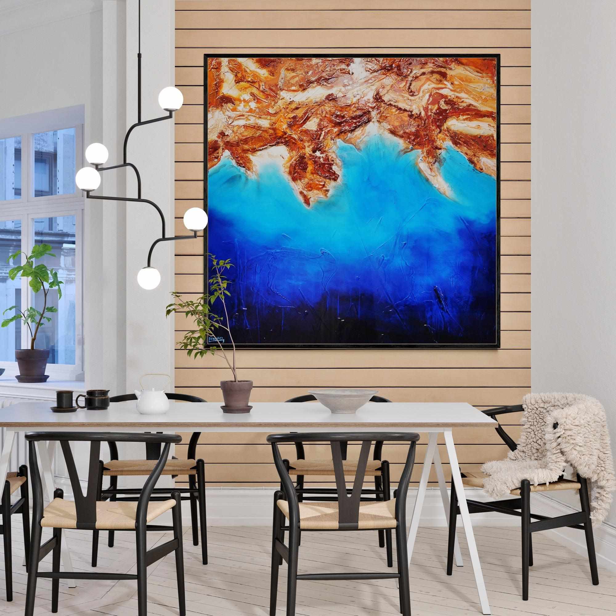 150cm x 150cm Blue Oxide Textured Abstract Canvas Wall Art - Modern Handmade Painting for Living Room, Bedroom & Office Decor | Arid Coast Collection