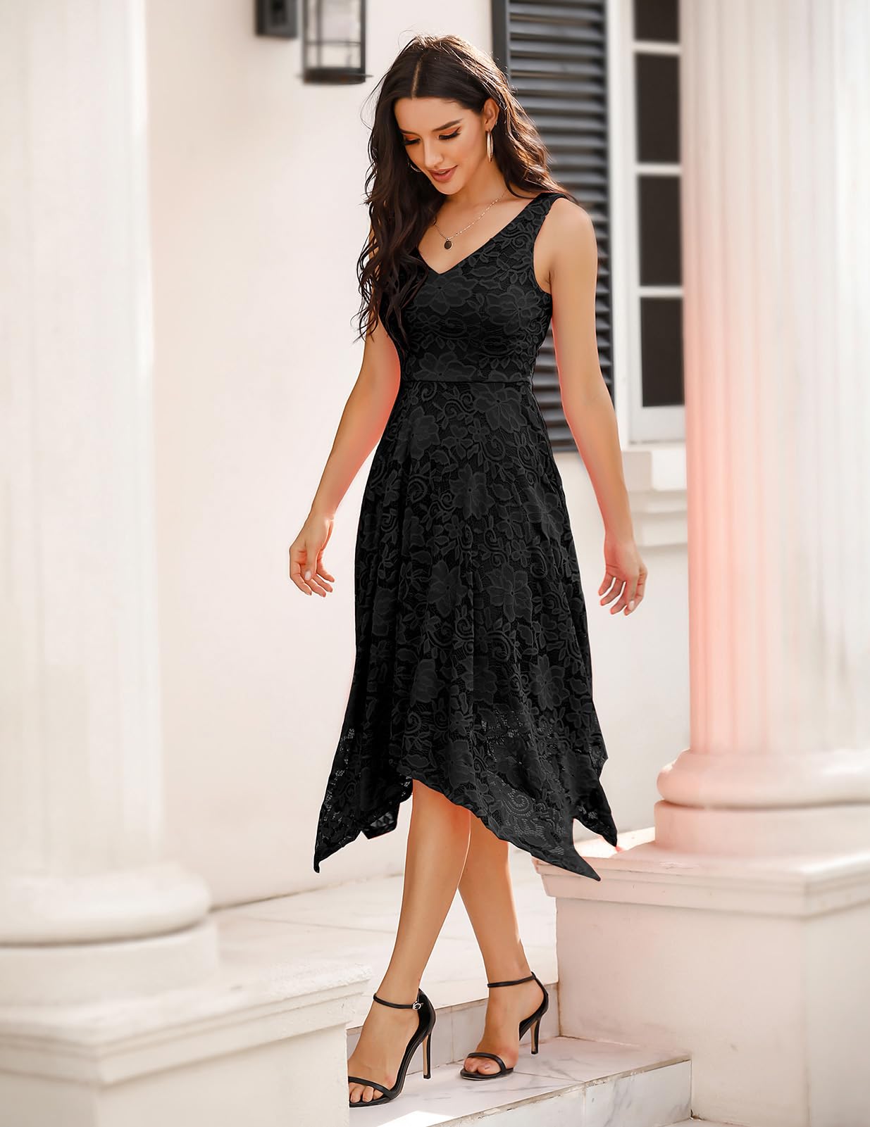 Elegant Meetjen Women's Lace Cocktail Party Dress 2025 - Handkerchief Hem Bridesmaid & Prom Formal Gown for Wedding Guest | Perfect for Evening Events, Galas & Special Occasions