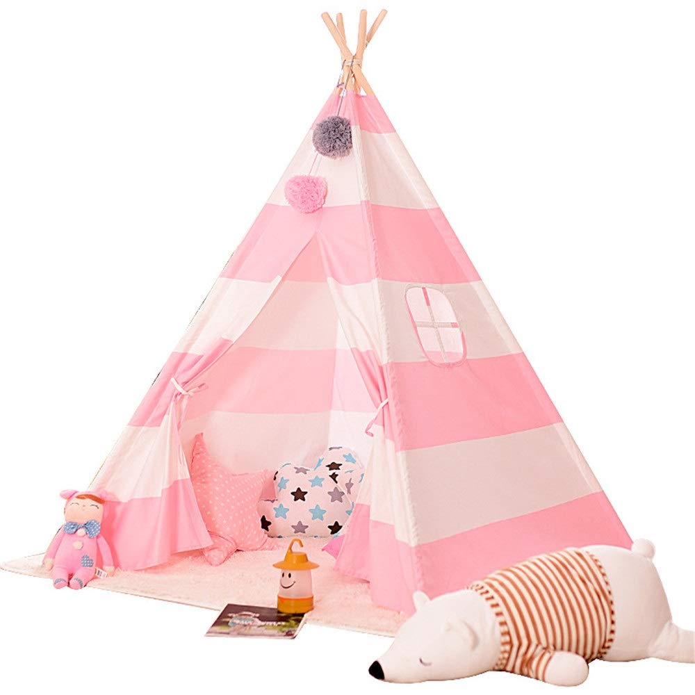 Kids Play Teepee Tent - Canvas Playhouse for Boys & Girls with Mat, Window & Pocket - Indoor/Outdoor Play Tent for Children's Room, Nursery, or Backyard Fun