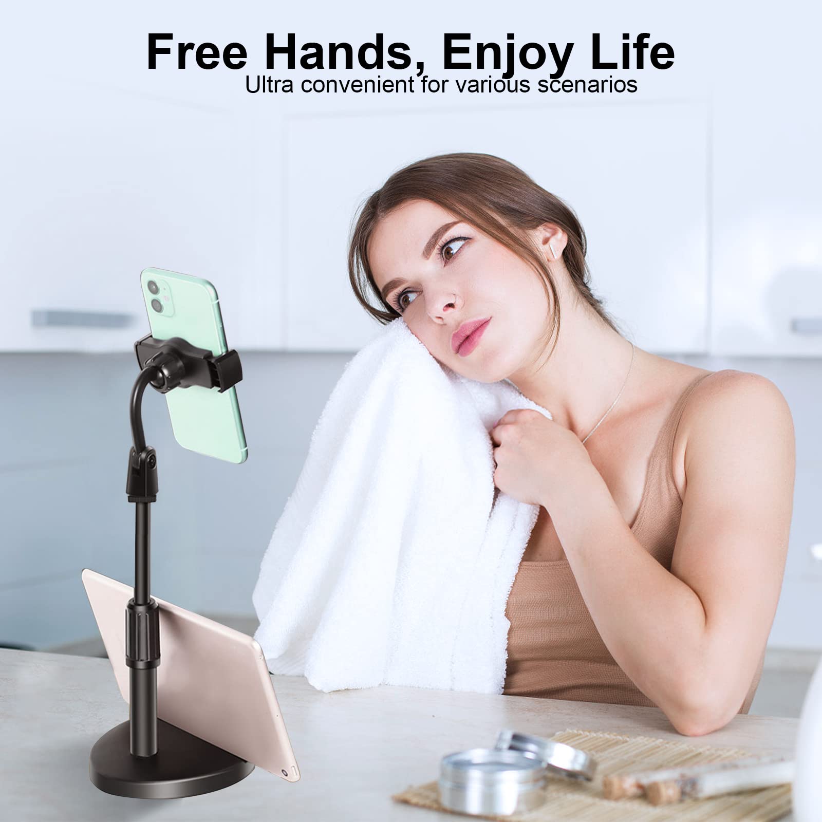 Adjustable Phone Stand & Tablet Holder - 360° Rotatable, Ergonomic Design, Pink - Perfect for Desk, Bed, Office & Travel Use