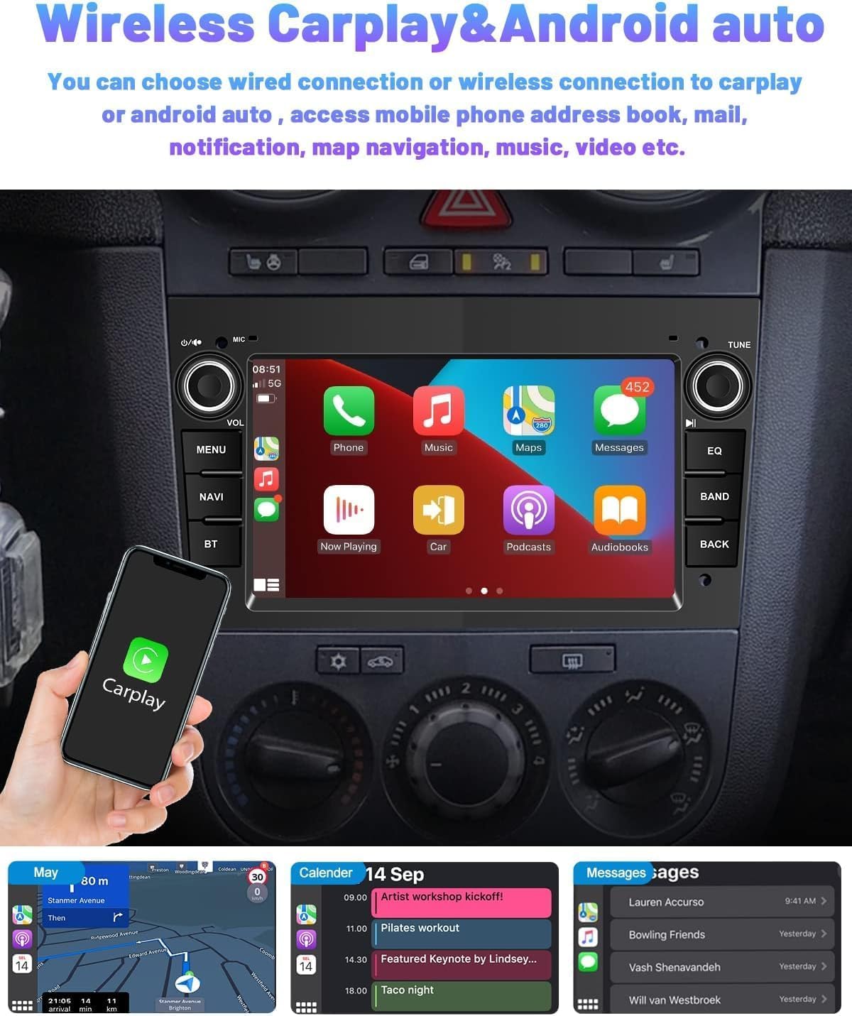 Hikity Android 13 Car Stereo for Opel Astra Corsa Antara Vectra - 7 Inch Touchscreen with Wireless Apple Carplay & Android Auto, 2+64GB, Bluetooth, GPS Navigation, Rear Camera, HiFi, WiFi, FM RDS, SWC - Perfect for Upgrading Your Opel Vehicle with Smart Connectivity & Entertainment