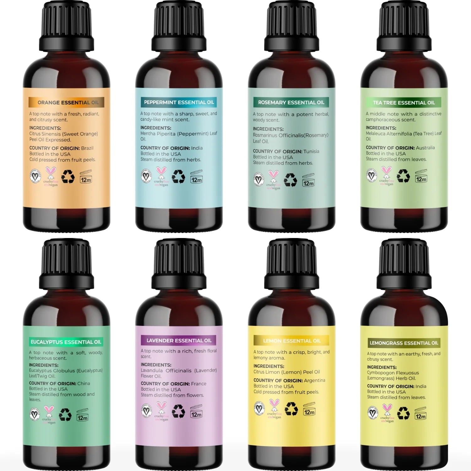 1 OZ Premium Essential Oils Set - 100% Pure Aromatherapy Oils for Diffusers, Massage & Relaxation - Perfect for Home Spa, Yoga & Stress Relief