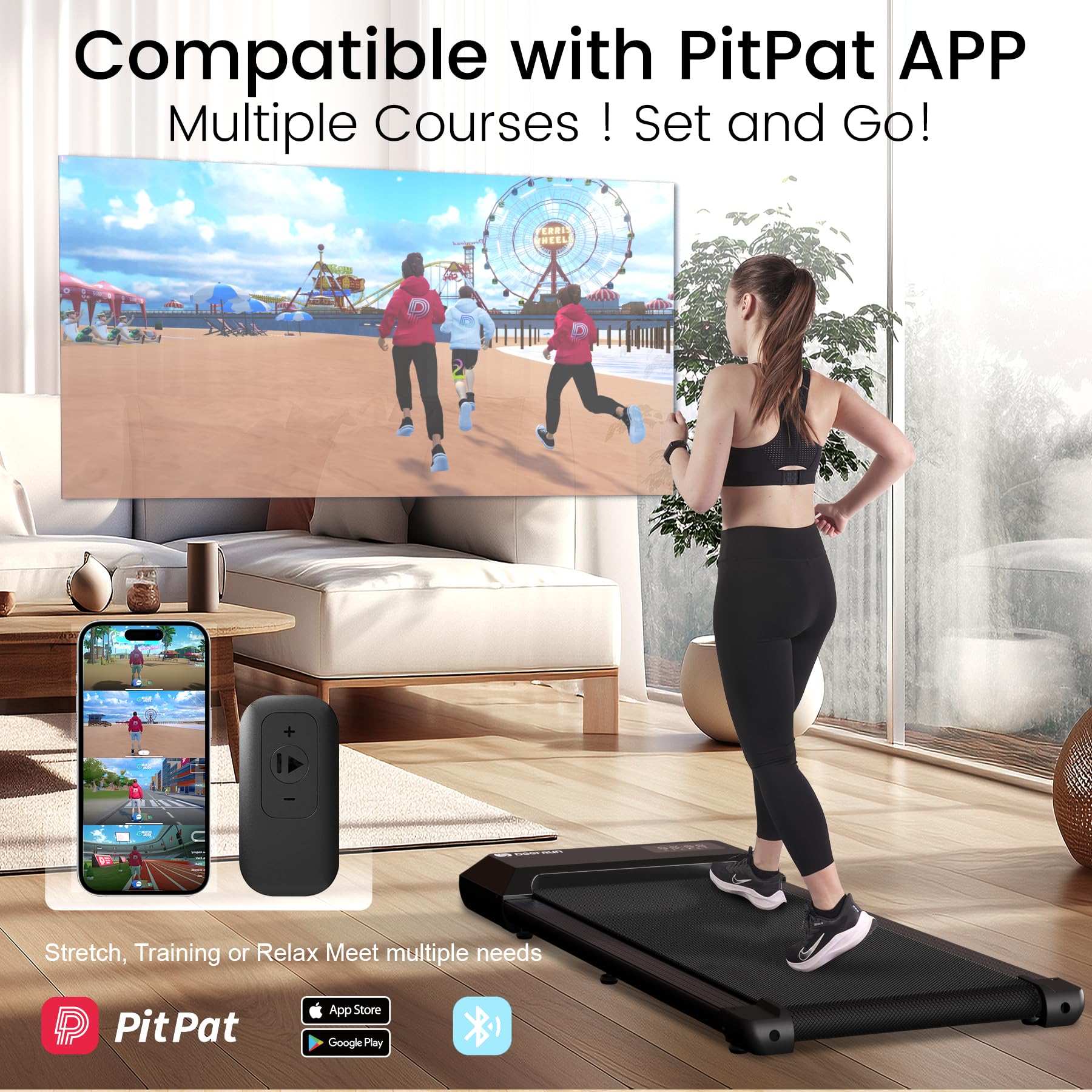 DeerRun 2 in 1 Under Desk Treadmill - 2.2HP Quiet Walking Pad & Jogging Machine with Remote Control, Portable Noiseless Home Office Treadmill for Small Spaces | Perfect for Work from Home, Apartment Workouts & Compact Fitness