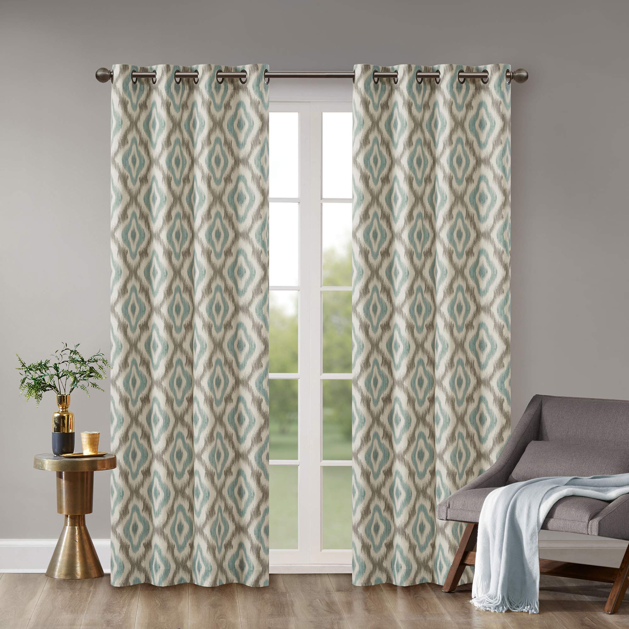 Ankara Print Aqua Grommet Curtains 50x84 Inch - Modern Contemporary Window Drapes for Living Room, Bedroom & Family Room | 1-Panel Pack | Light Filtering, Home Decor, Ready-to-Hang
