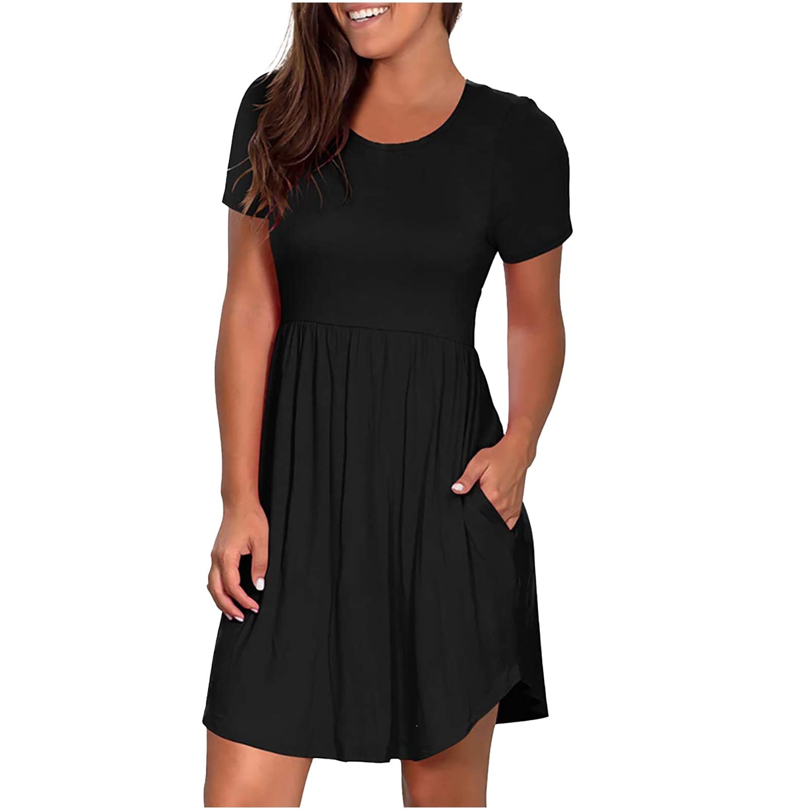 Women's Summer Casual T-Shirt Dress - Flowy Swing Sun Dress with Pockets, Striped Beach Shift Tunic Sundress | Perfect for Beach Vacations, Pool Parties & Summer Outings