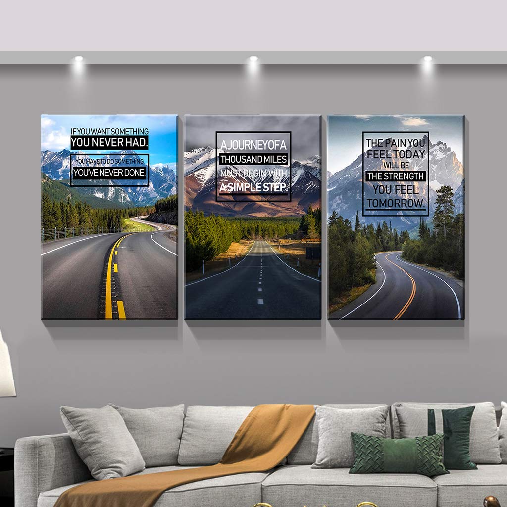 Denozer 3-Piece Canvas Wall Art - Stretched & Framed Landscape Painting with Inspirational Quotes, Modern Home Decor for Living Room (24