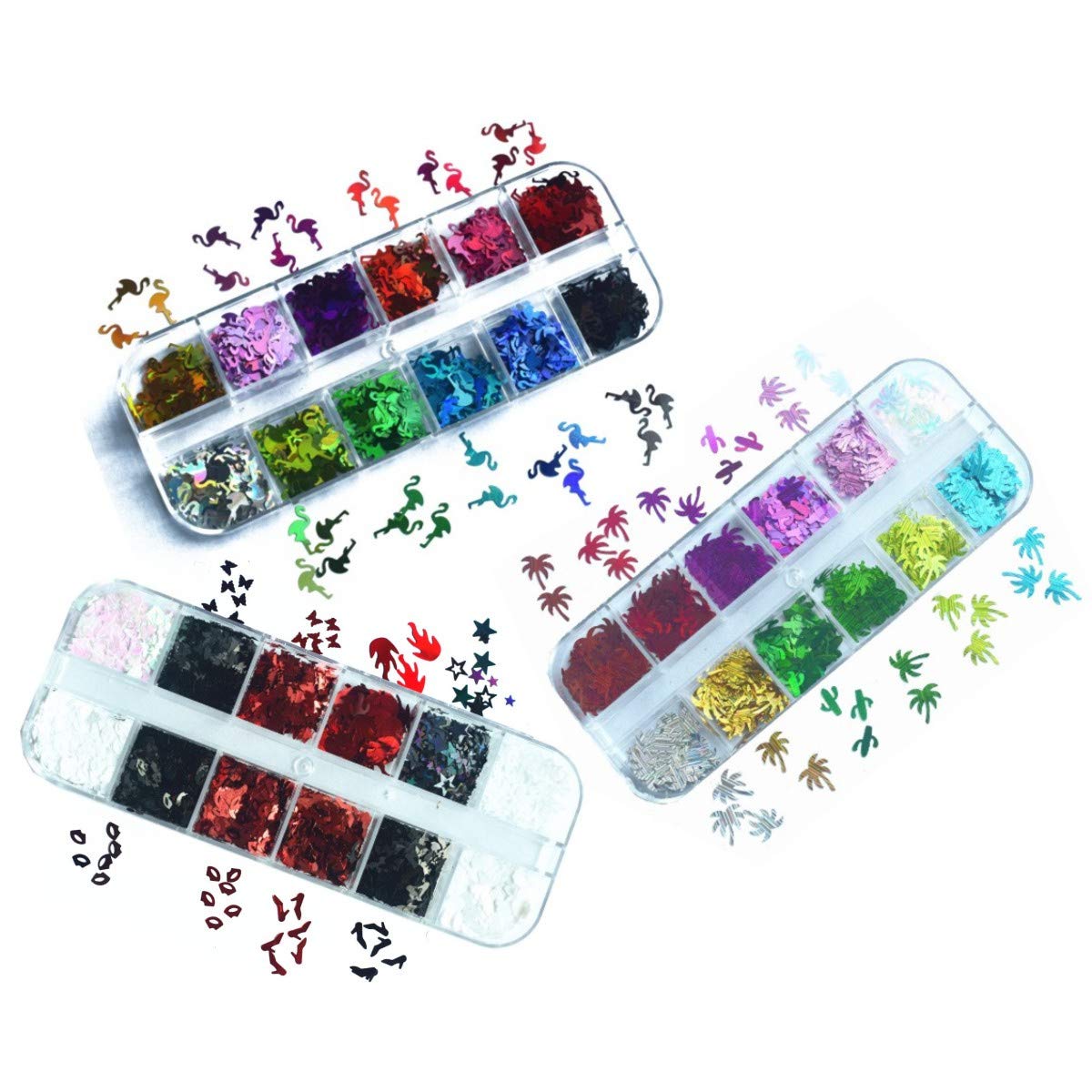 36 Grids/Set Butterfly Star Flame Nail Art Glitter Sequin - Flamingo Palm Tree Cactus Flakes Paillette for Jungle Theme Party Decor, DIY Nail Supplies & Makeup Decals - Perfect for Nail Art, Festival Decorations, and DIY Craft Projects