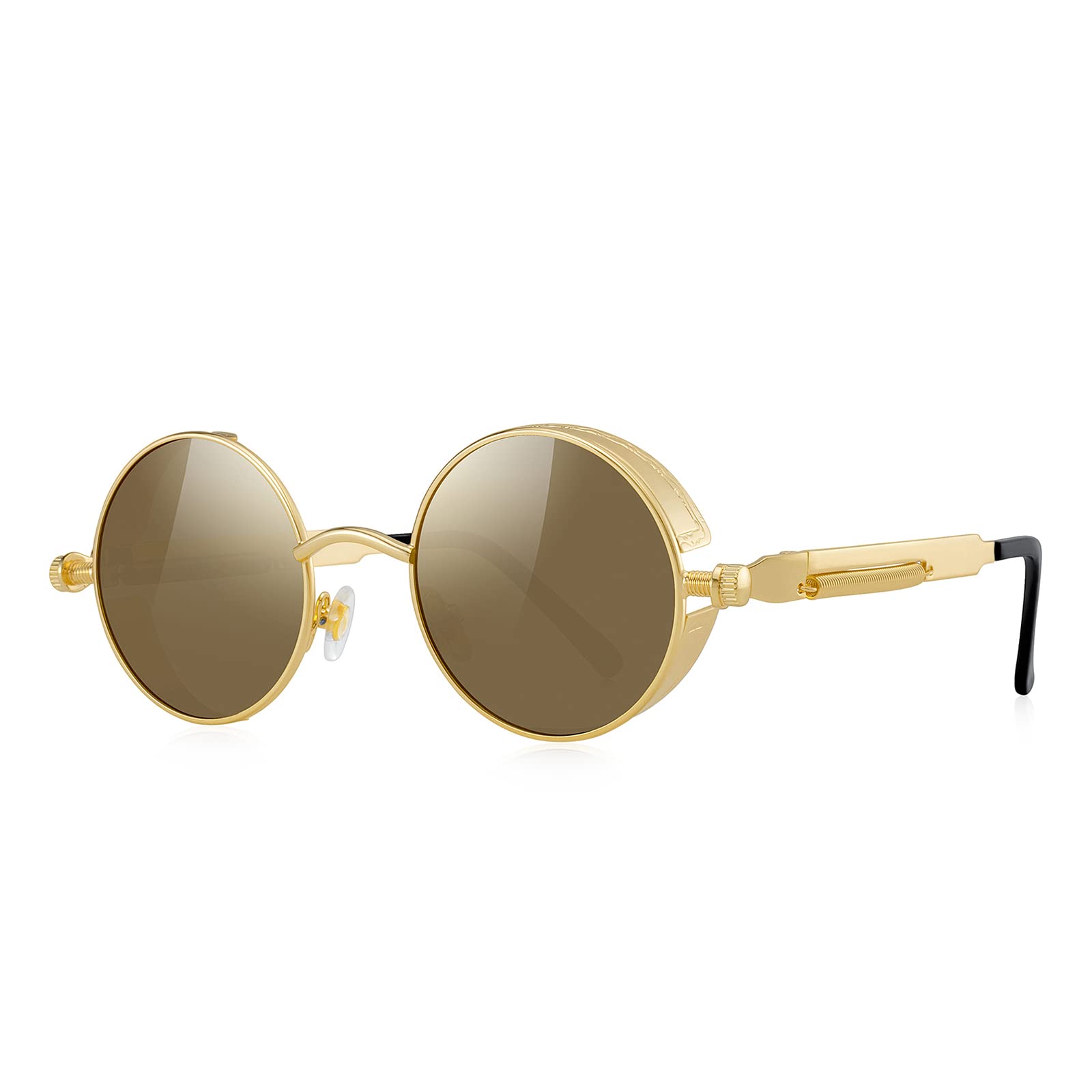 Gothic Steampunk Sunglasses for Women & Men - Vintage Round Lens Metal Frame Retro Eyewear S567 - Perfect for Cosplay, Halloween & Steampunk Fashion