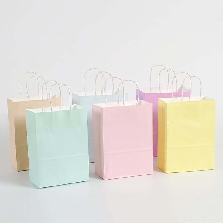 AZOWA 25-Pack Medium Kraft Paper Gift Bags with Handles - 8.6x4.3x10.2 Inches Pastel Blue Eco-Friendly Party Favor Bags for Birthday, Wedding, Baby Shower & Holiday Gifts