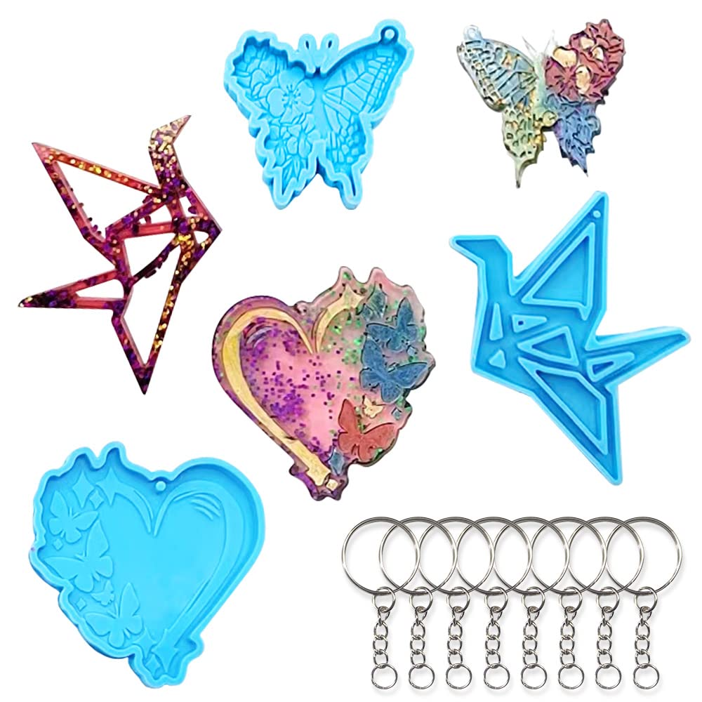 2PCS Butterfly & Paper Crane Heart Silicone Resin Keychain Molds - DIY Epoxy Resin Jewelry Making Kit for Kids & Adults - Perfect for Handmade Gifts, Party Favors, and Craft Projects