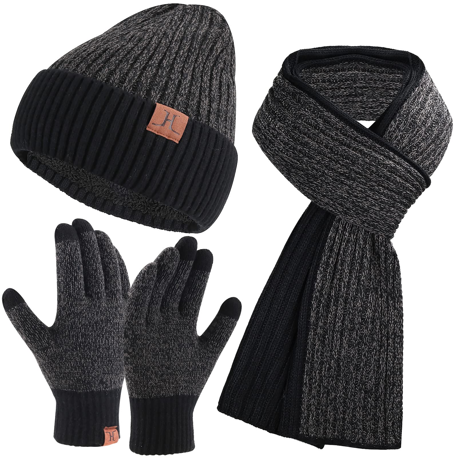 Men's & Women's Winter Knit Beanie Hat, Long Scarf & Touchscreen Gloves Set - Fleece Lined Skull Cap & Neck Warmer for Cold Weather - Perfect for Skiing, Snowboarding & Outdoor Activities