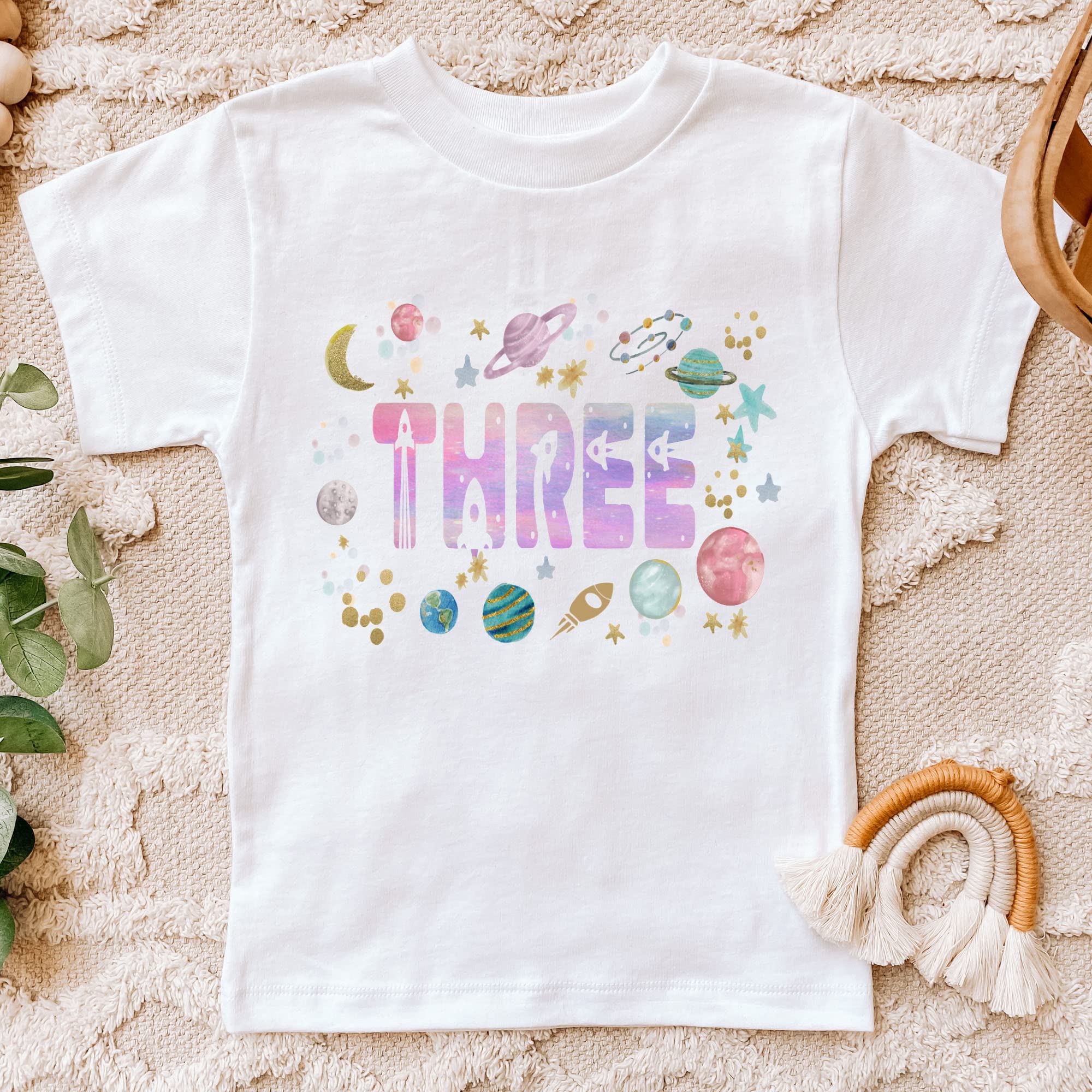 Astronaut 3rd Birthday Shirt for Girls - Space Theme Toddler Outfit with Planets Design (Size 4T) - Perfect for Birthday Parties & Photo Shoots