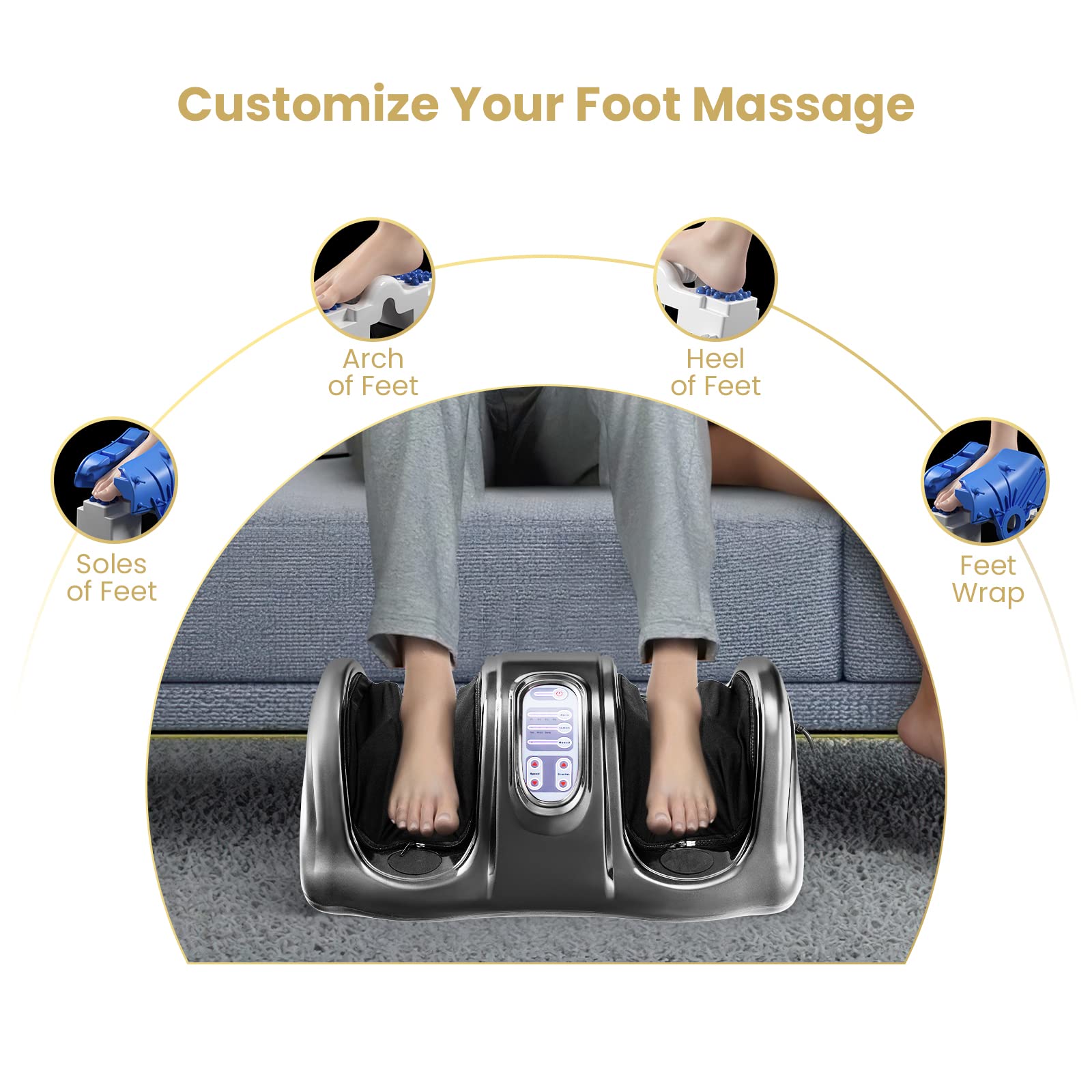 WELLHUT Shiatsu Foot and Calf Massager Machine with Kneading & Rolling - Ankle, Leg, Arm Massager - Perfect Gift for Men & Women (Gray) - Relieve Stress & Improve Circulation at Home or Office