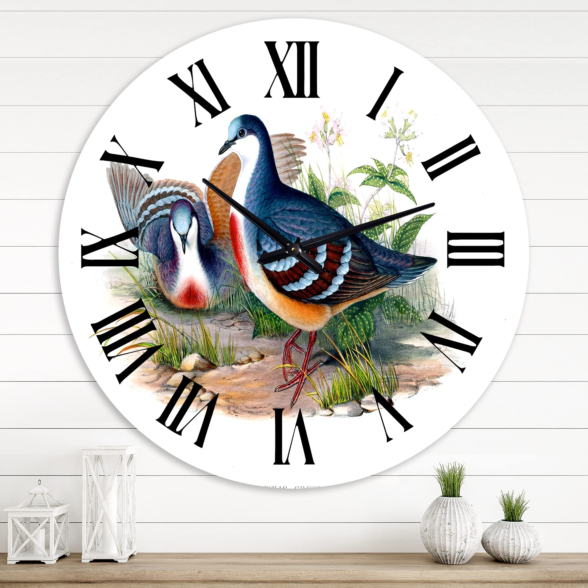 Vintage Birds in The Wild IV - Large Traditional Wall Clock with Animal Design for Home & Office Decor | Perfect for Living Room, Bedroom, or Workspace