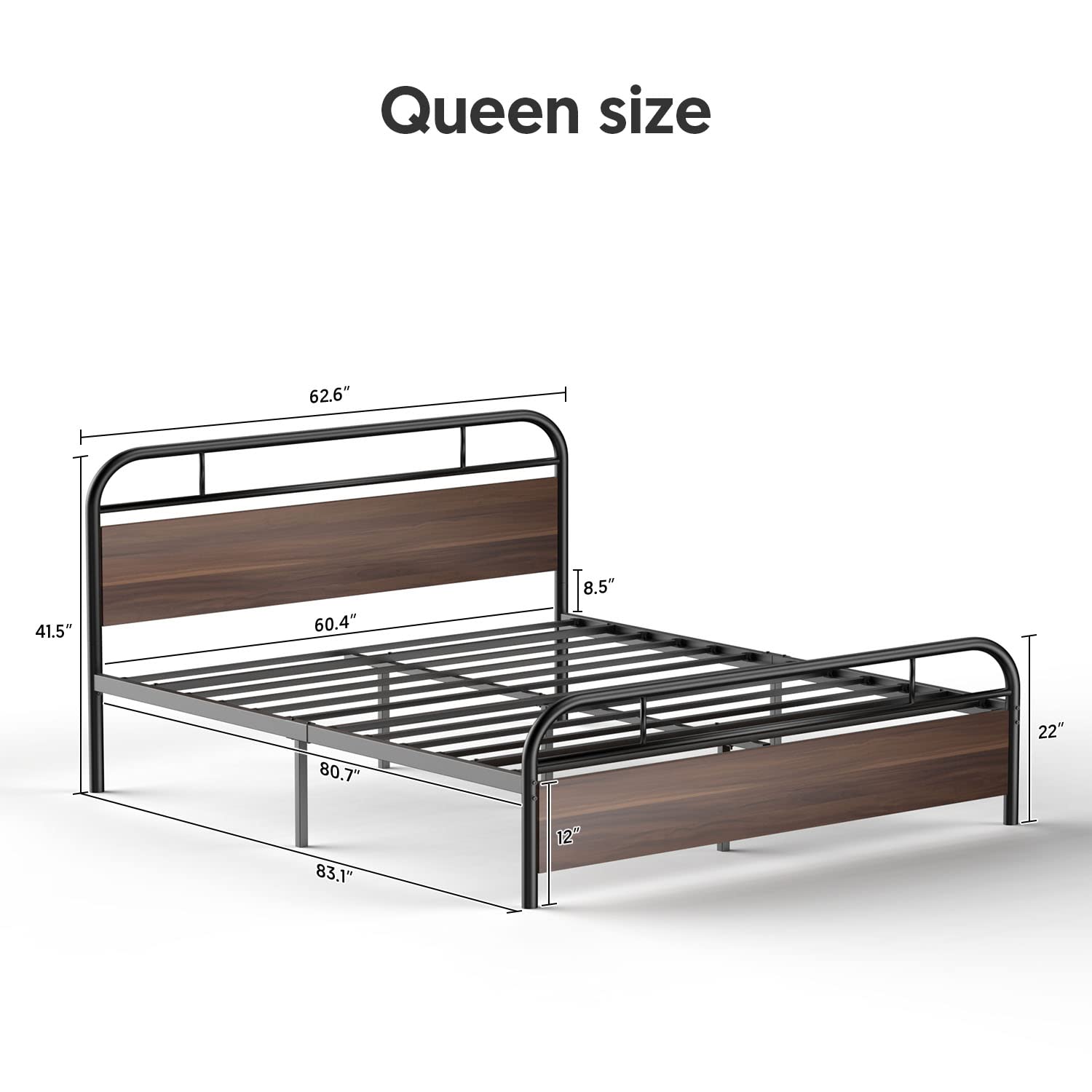 Sturdy Nazhura Metal Queen Size Bed Frame with Engineered Wood Headboard & Footboard - Heavy Duty Platform Bed for Master Bedroom, Guest Room, or Dorm