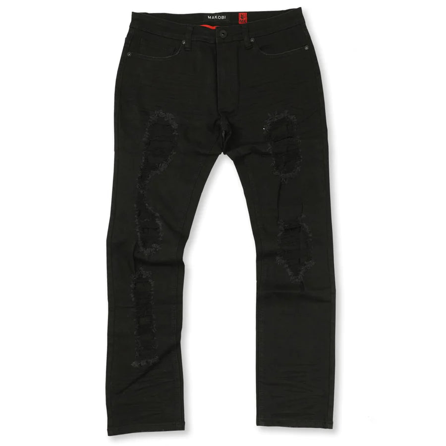 Makobi M1969 BONDI SHREDDED JEANS - Distressed Black Denim Pants for Women | Trendy Ripped Jeans for Casual Wear, Street Style & Night Out