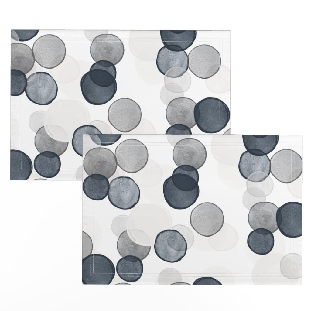 Spoonflower Linen Cotton Canvas Placemats (Set of 2) - Watercolor Bubbles & Neutral Dots Gray Charcoal Polka Dot Print - Washable Table Mats for Dining, Kitchen Decor, and Party Settings