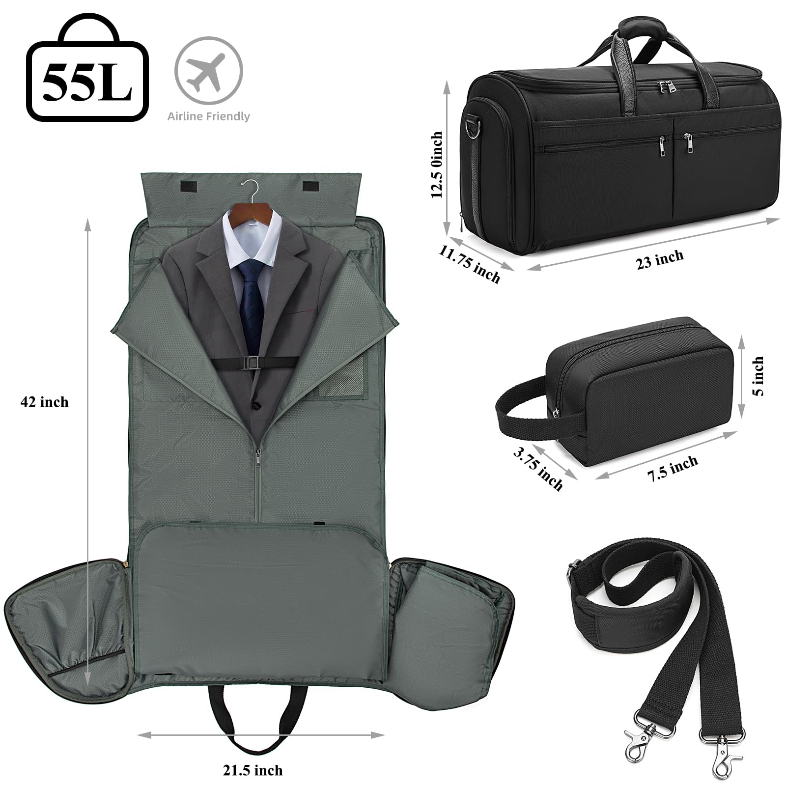 Convertible Garment Duffle Bag with Detachable Suit Bag - Travel & Business Carry-On Luggage for Men | Perfect for Air Travel, Business Trips & Weekend Getaways