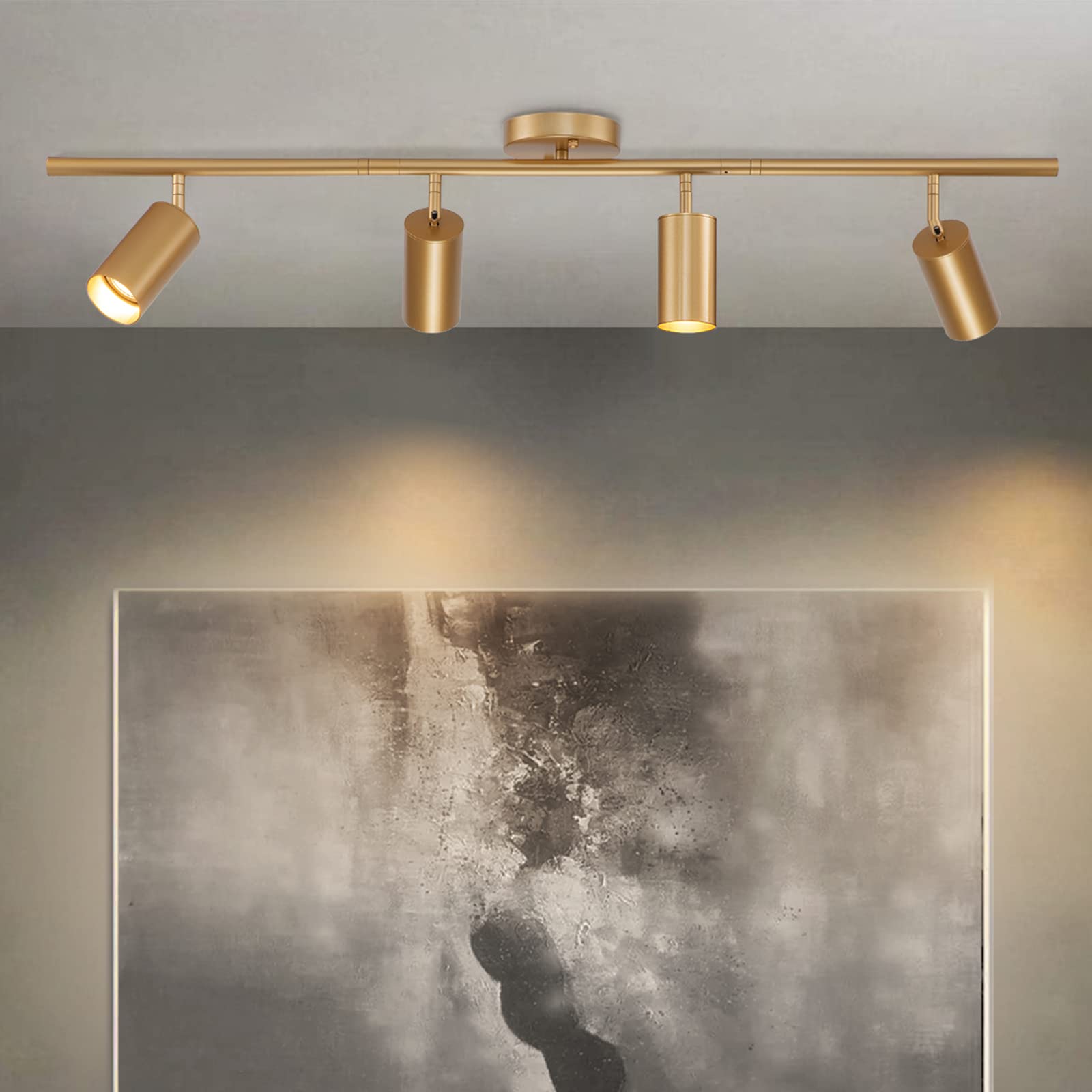 4-Light Gold Flush Mount Ceiling Fixture with Rotating Heads - Modern Linear Track Lighting for Kitchen Island, Dining Room & Living Room - Perfect for Task Lighting and Home Decor