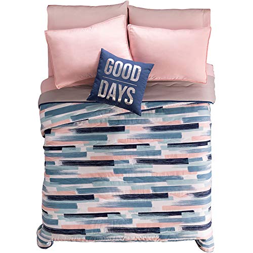 Reversible Comforter Set 6-Piece Twin Size for Teen Girls - Soft Brush Strokes Design, Bed Sheet Set for Cozy Sleep & Stylish Bedroom Decor