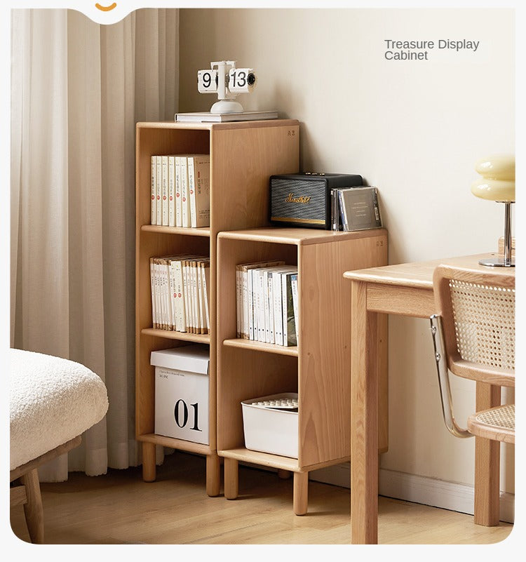Solid Beech Wood Small Bookshelf Side Cabinet - Compact Storage for Books, Decor & Essentials in Living Room, Bedroom or Office