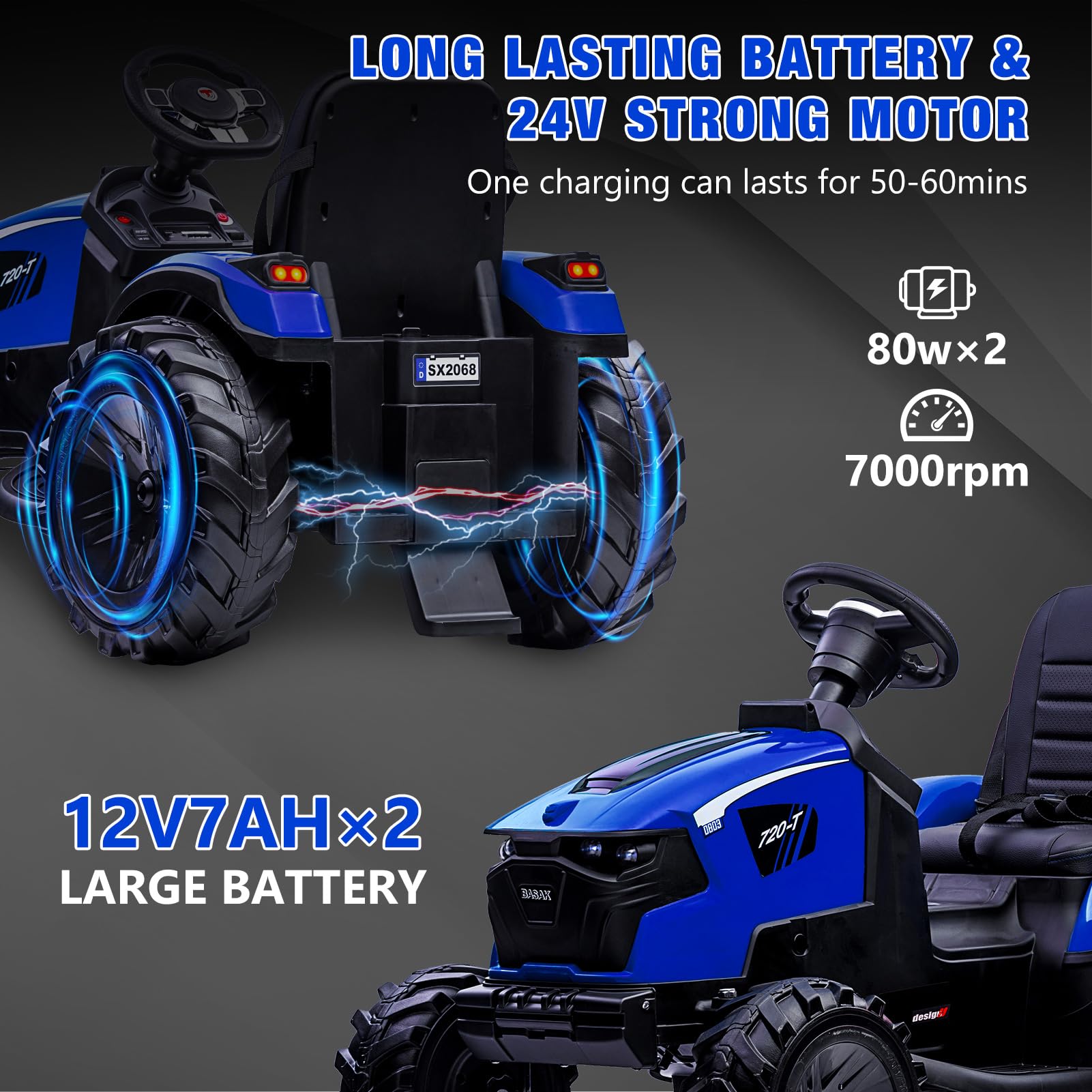 24V 3-in-1 Electric Kids Ride-On Tractor with Excavator & Bulldozer Attachments - Remote Control Toy Vehicle with Trailer, Digger Bucket, EVA Tires, LED Lights, Music & USB - Blue | Outdoor Play, Construction Pretend Play, Backyard Fun for Toddlers