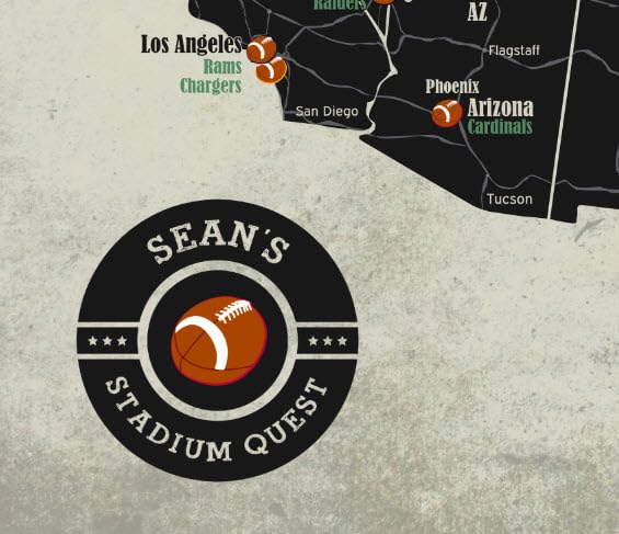 Framed Football Stadium Map Poster - All NFL Teams & Stadiums with 35 Red Push Pins - Perfect for Sports Fans & Travel Tracking - Home Office Decor, Man Cave Gift, Sports Memorabilia Collection
