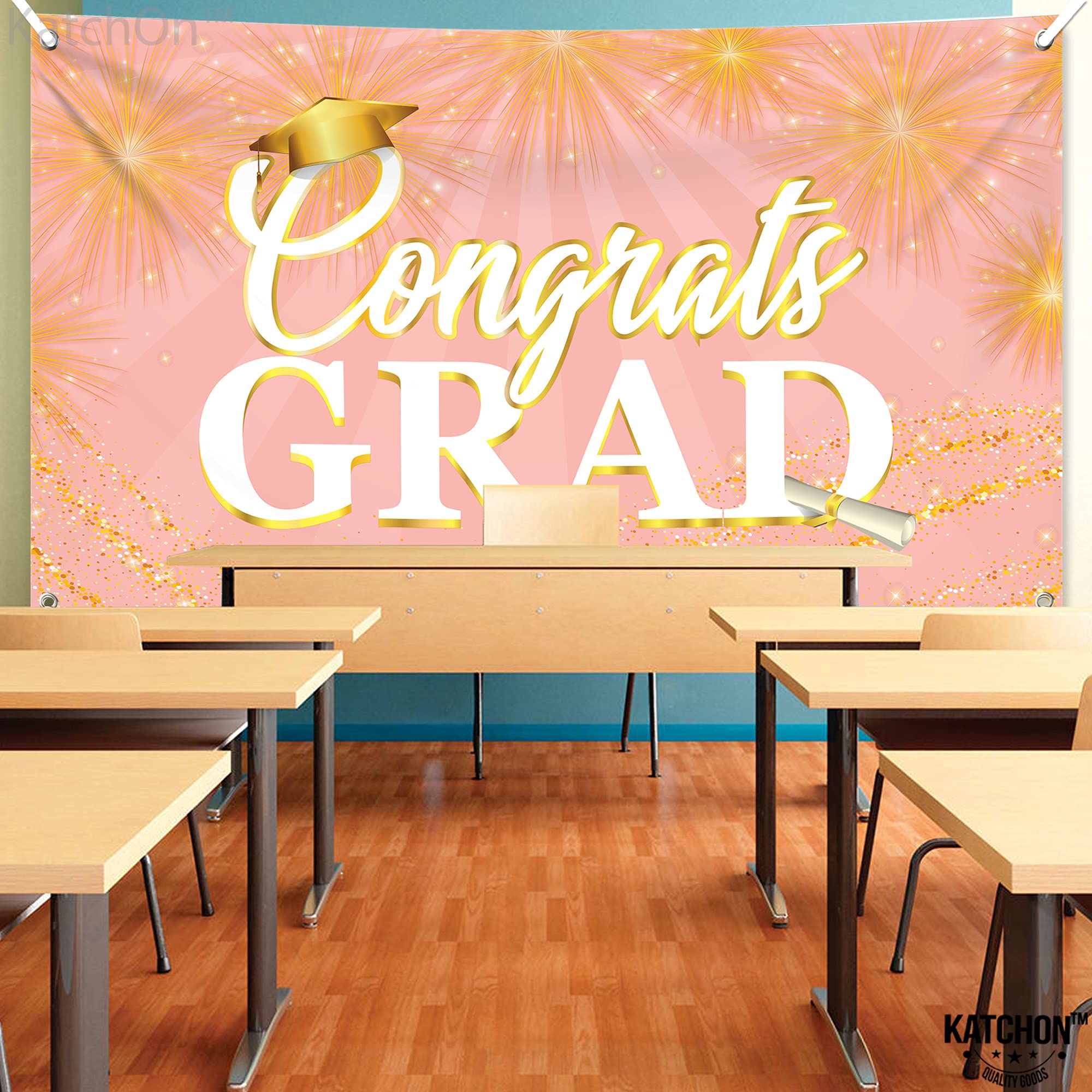 72x44 Inch Rose Gold Graduation Banner - Big Congrats Grad Class of 2023 Decor | Elegant Graduation Party Backdrop & Wall Decor for High School/College Ceremonies, Photo Booths & Celebration Events