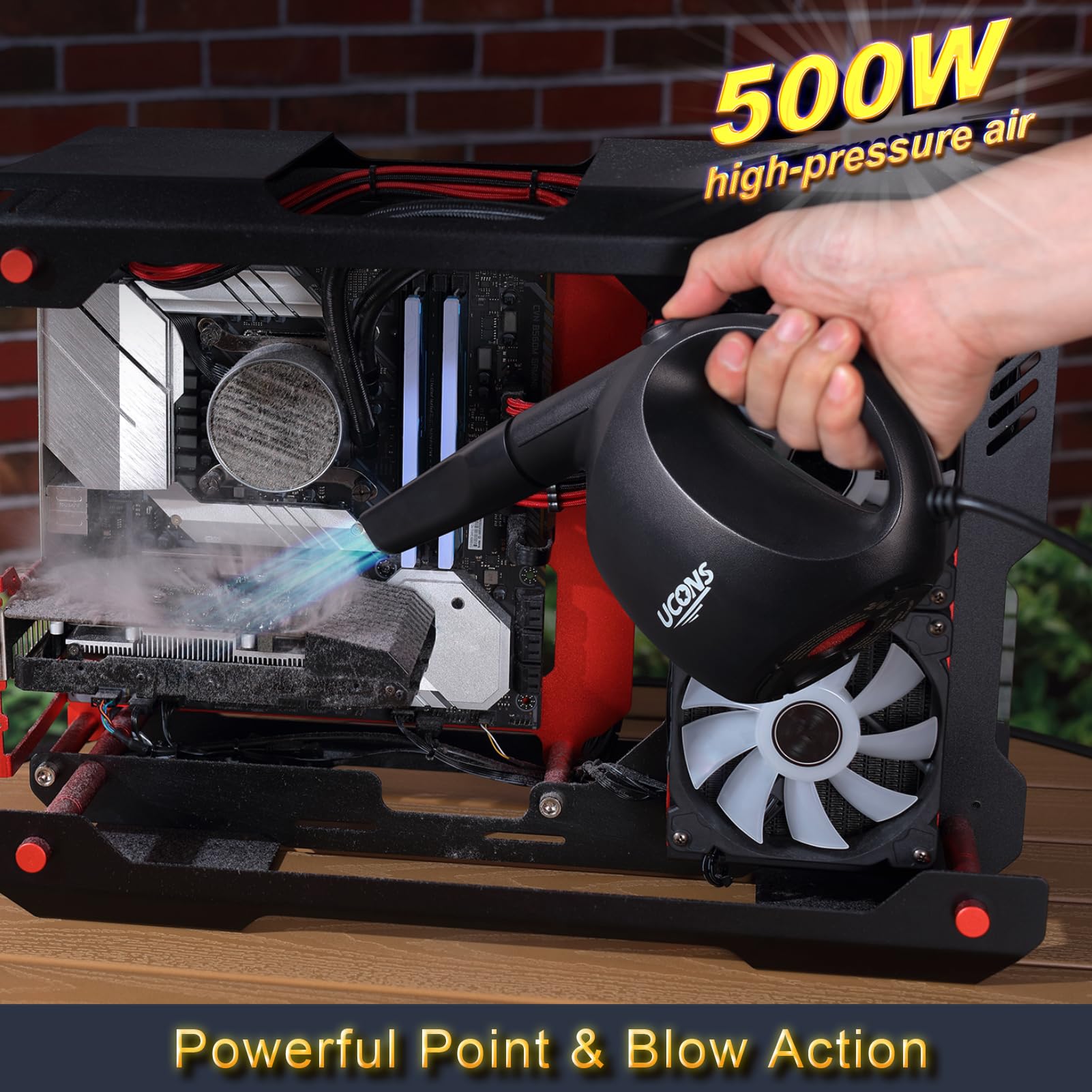500W Electric Air Duster for Electronics - 31m/s High-Powered Cordless Keyboard Cleaner with Anti-Static Brush | 70% Quieter Than Compressed Air Cans | Reusable Air Blower for PC, Laptop, Camera & Office Cleaning