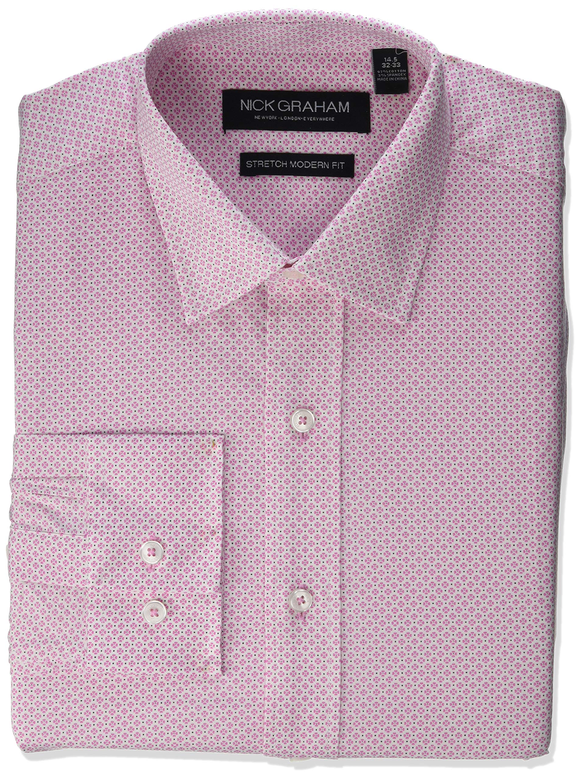 Nick Graham Men's Dot Pattern Performance Cotton Stretch Dress Shirt - Comfortable Business Casual & Office Wear for Professionals