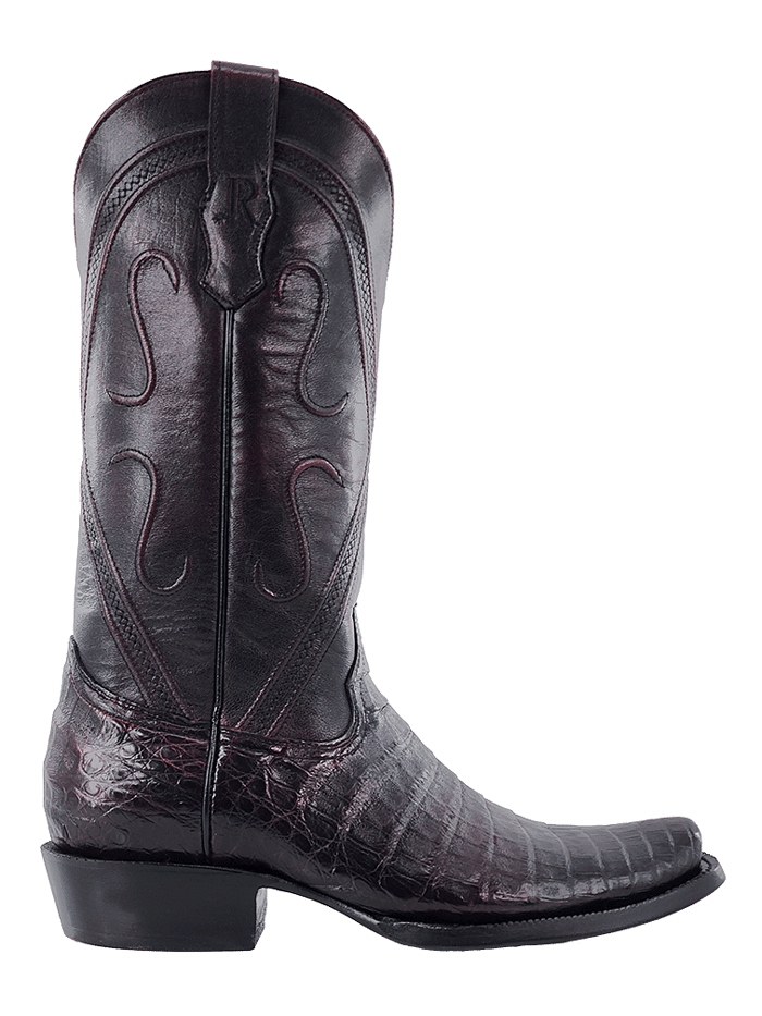 R.Watson RW2002 Genuine Caiman Belly Western Boots for Men - Black Cherry | Comfortable & Stylish Cowboy Boots for Riding, Dancing & Casual Wear