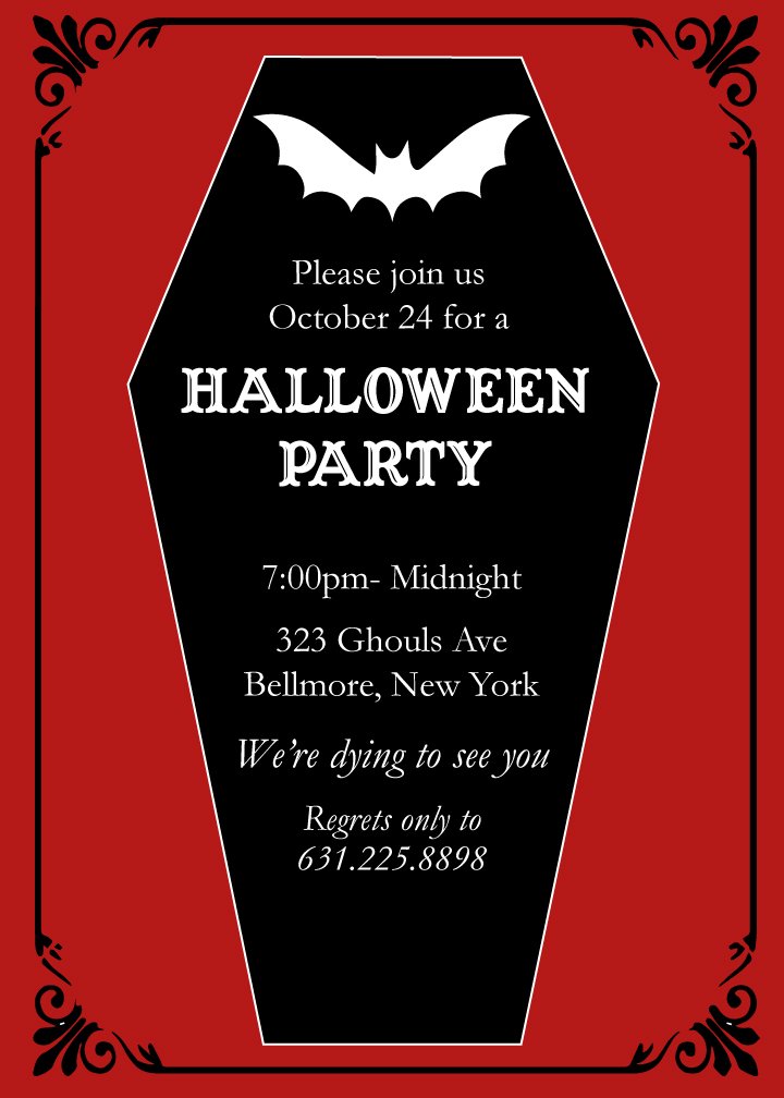 75 Gothic Coffin Halloween Party Invitations with Bat Design & Envelopes - Perfect for Spooky Halloween Decorations, Themed Parties & Haunted House Events