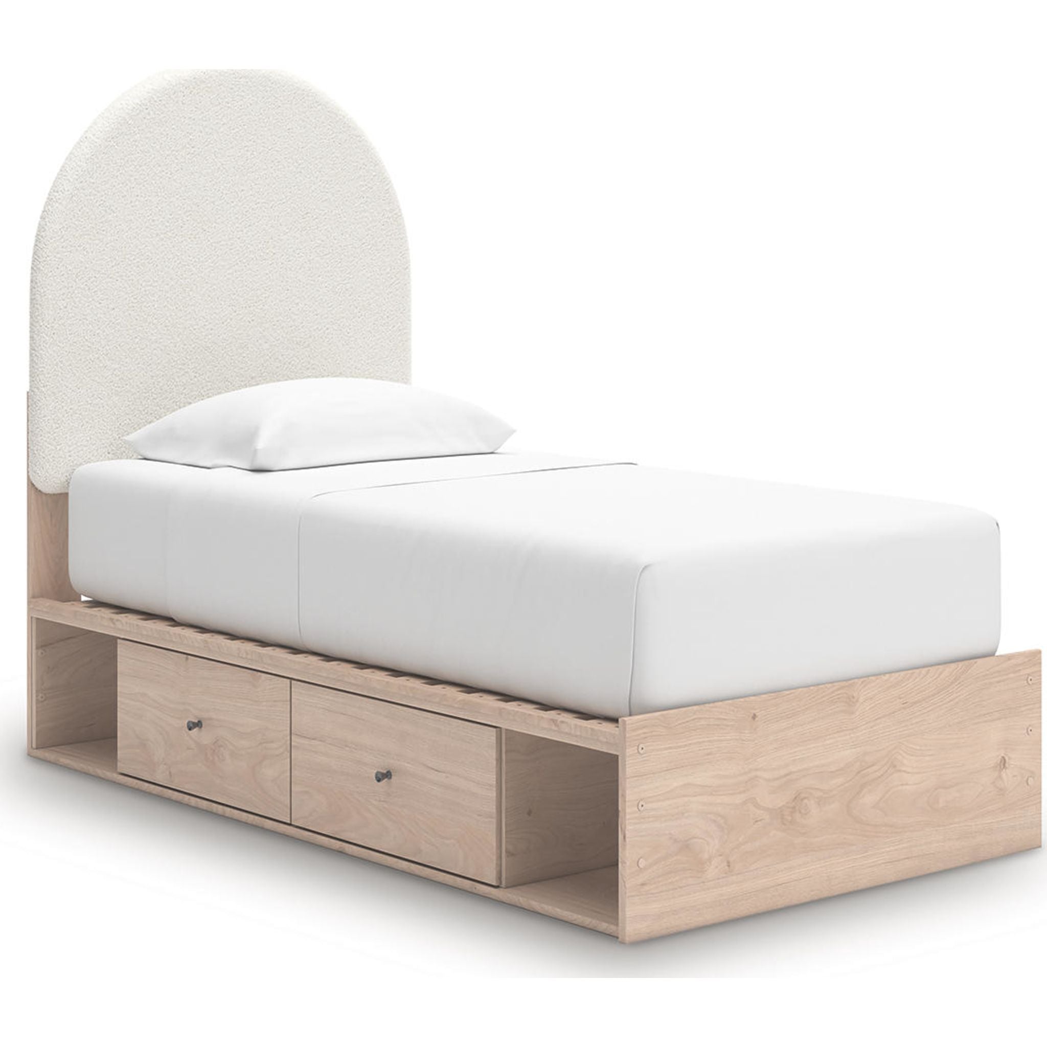 Arloster Modern Platform Bed Frame with 4 Storage Drawers - Tan & White Finish - Perfect for Small Bedrooms & Studio Apartments