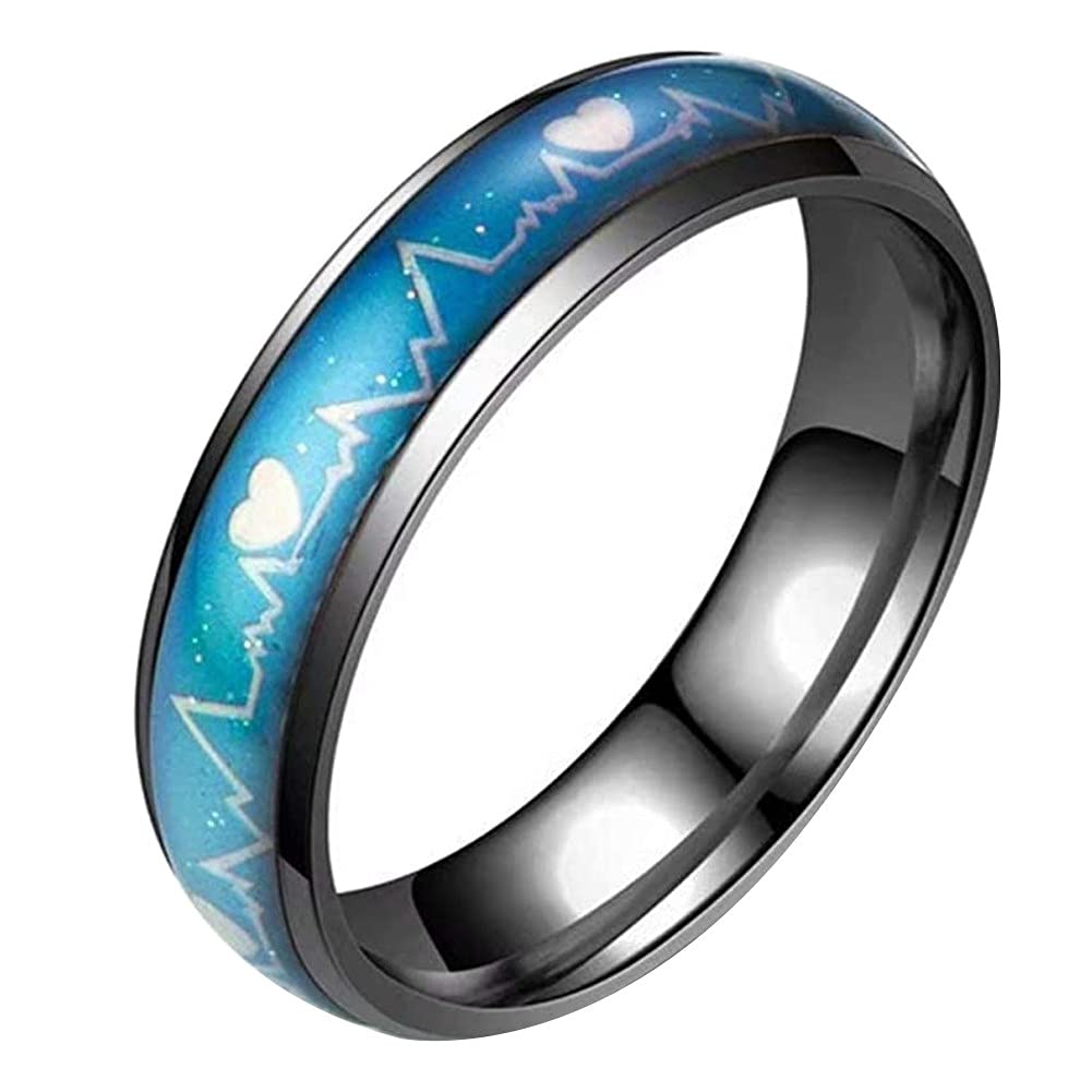 6MM 316L Stainless Steel Heartbeat Pattern Temperature Sensitive Color Changing Wedding Band Mood Ring for Men & Women - Perfect for Couples, Anniversary Gifts, and Unique Fashion Accessories