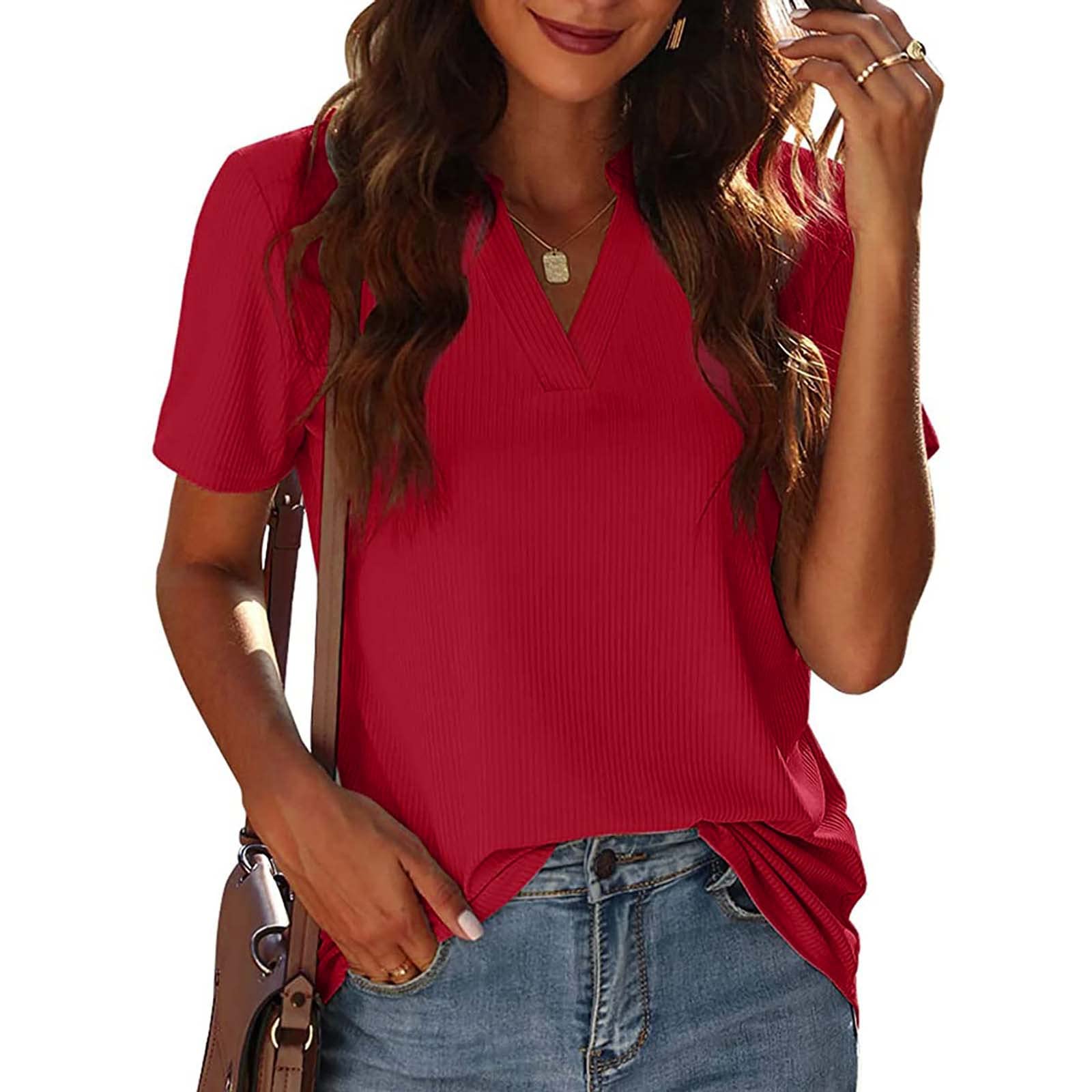 Women's V-Neck Short Sleeve Blouse - Business Casual Summer Tops, Solid Work Tunic Shirts for Office & Professional Wear | Perfect for Work, Meetings & Smart Casual Outfits