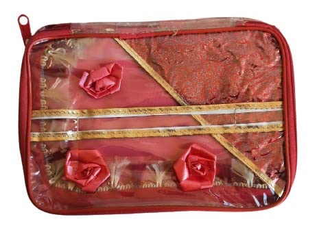 Salvus APP SOLUTIONS Adjustable Makeup Organizer Case for Women - Cosmetic Storage Pouch with Compartments, Jewelry & Accessories Organizer (9x7 Inch, Red) - Perfect for Travel, Home Vanity & Daily Beauty Essentials