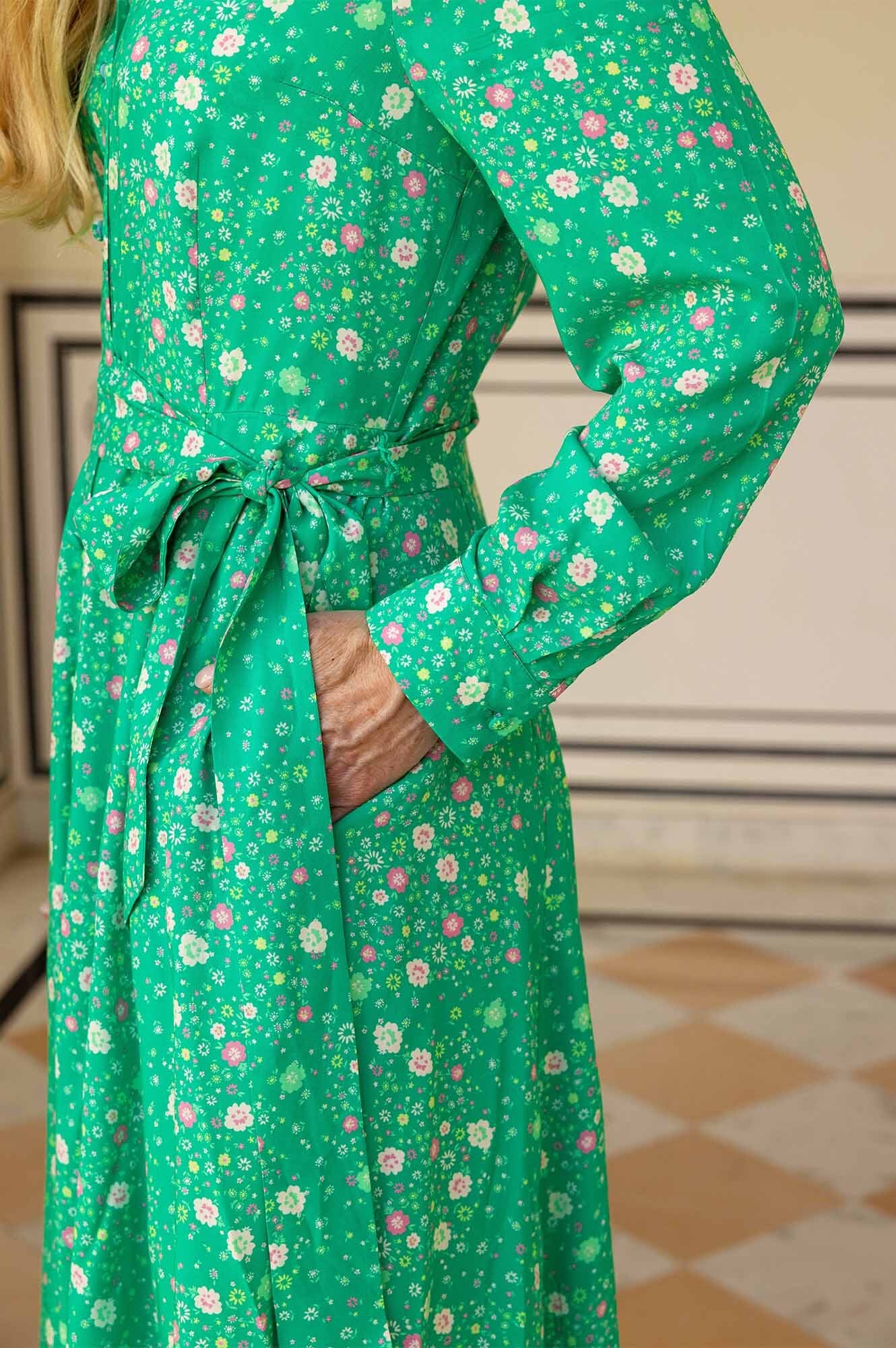 Eliza EcoVero™ Shirt Dress - Sustainable Patchwork Green Floral Print Women's Casual Dress | Perfect for Spring Outfits, Office Wear & Weekend Brunch