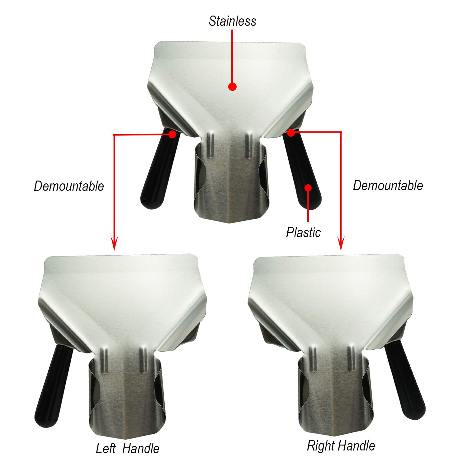 Premium Stainless Steel French Fry Bagger & Commercial Popcorn Scoop - Heavy Duty Potato Chip Serving Scooper with Removable Dual Handle (Left & Right) - Perfect for Snacks, Ice Cream, Candy, Desserts & Bulk Dry Goods - Ideal for Movie Theaters, Concession Stands & Food Service Businesses