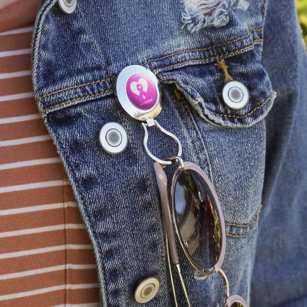 Custom Pink Ribbon Breast Cancer Awareness Magnetic Eyeglass Holder - Personalized 1 Line Engraved ID Badge Clip for Nurses, Teachers & Healthcare Workers - Show Support at Work or Events