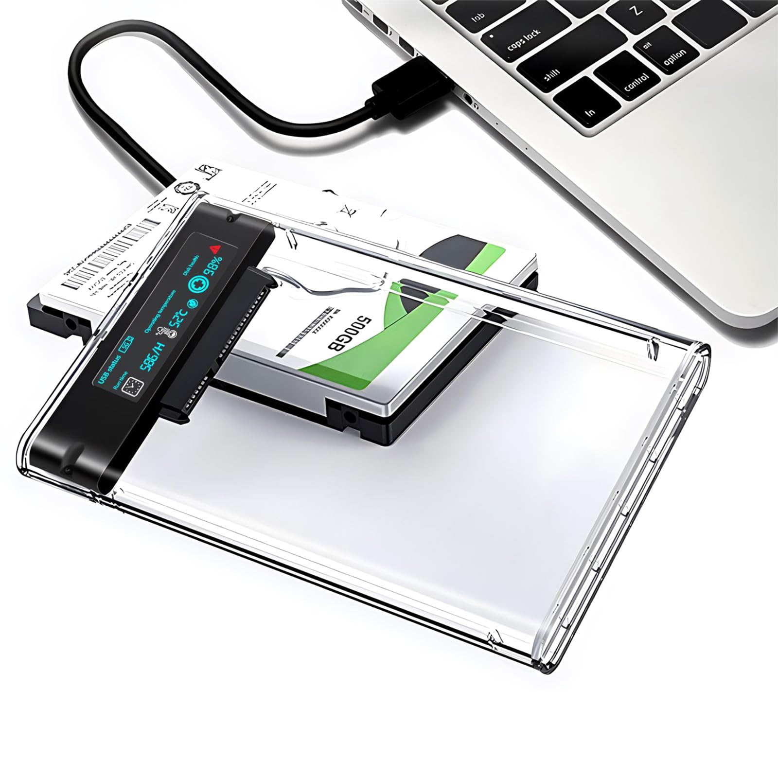 JSZDFSV 2.5 Inch USB 3.0 Hard Drive Enclosure - Transparent SSD Case for Laptop & Computer Storage - ABS Plastic External HDD Housing for Data Backup & File Transfer