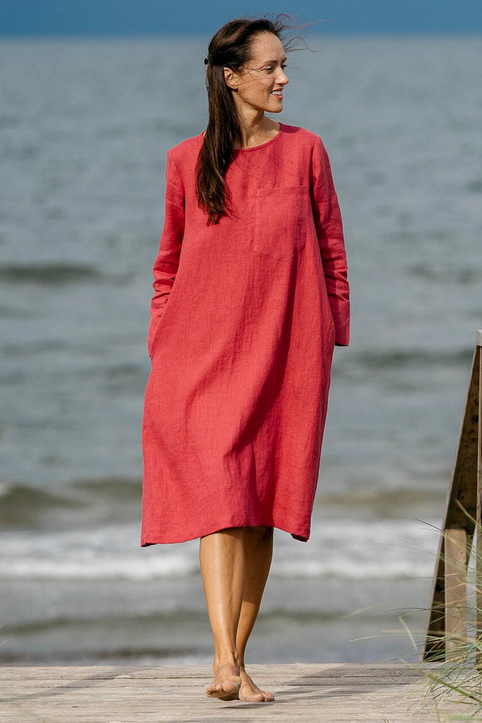 Oversized Linen Dress AURA in Raspberry - Flowy Boho Maxi Dress for Women | Perfect for Beach Vacation, Summer Outfits & Casual Wear