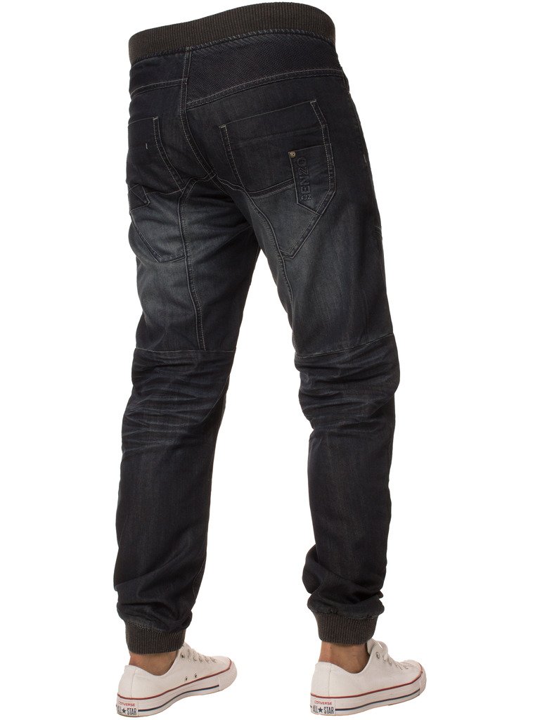 Enzo Men's Stretch Denim Joggers - Black Slim Fit Cuffed Ankle Jeans for Casual Wear | Big & Tall Sizes 28-46 | Perfect for Streetwear, Work & Weekend Outfits